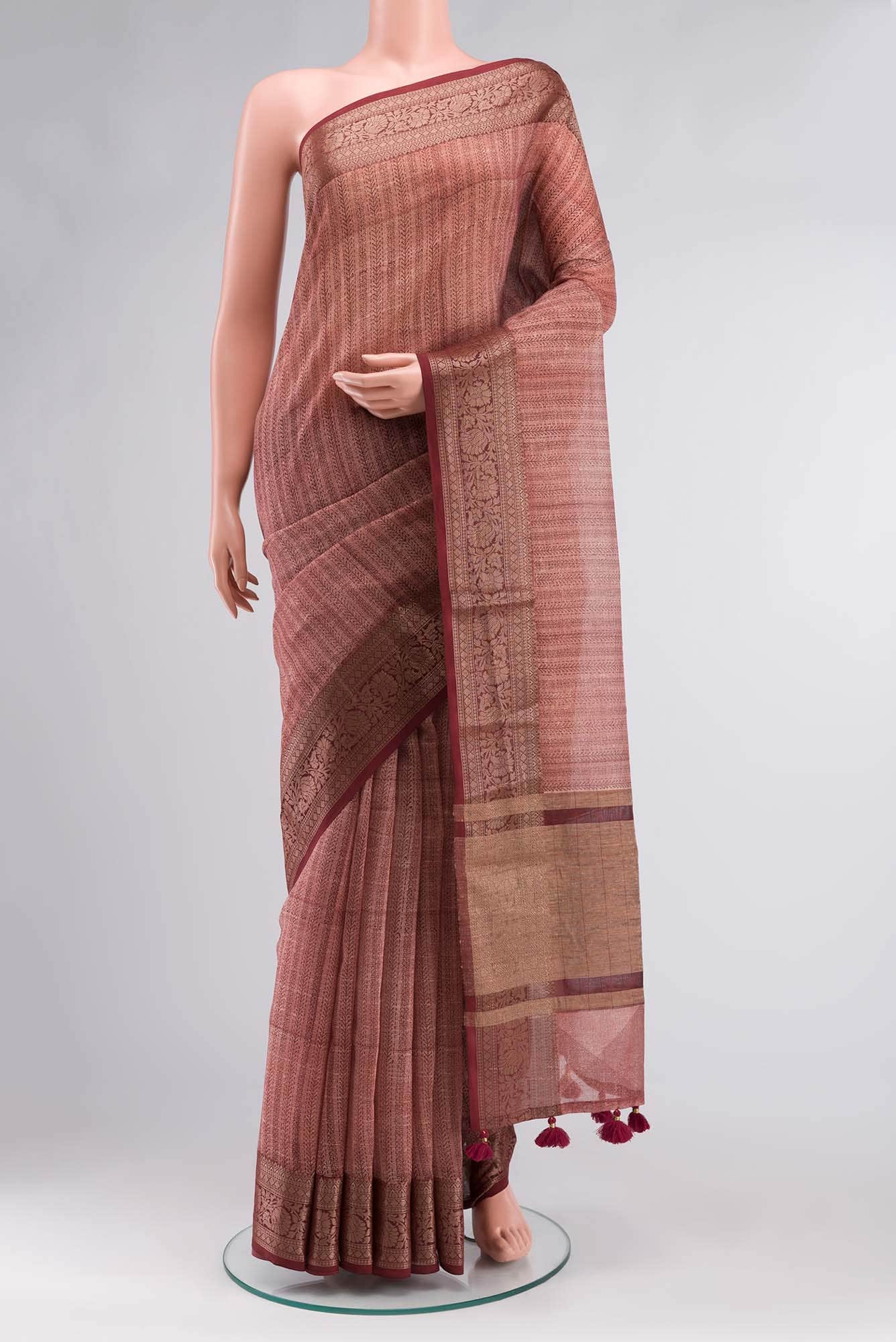 Rust Maheshwari Silk Cotton Saree