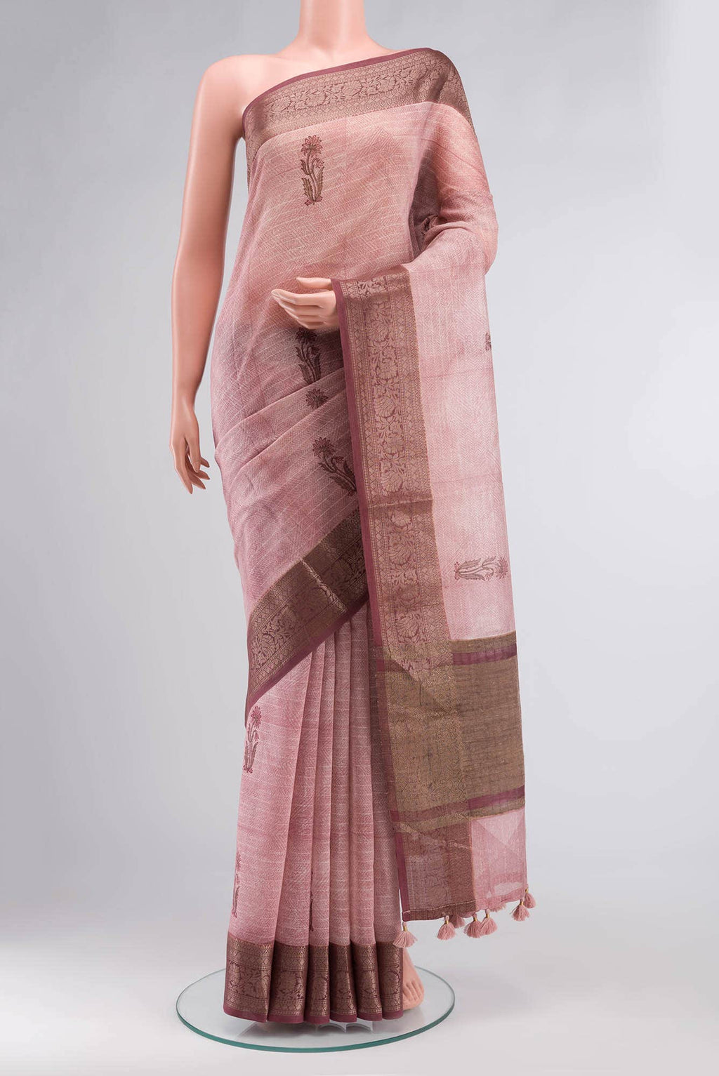 Rose Gold Maheshwari Silk Cotton Saree