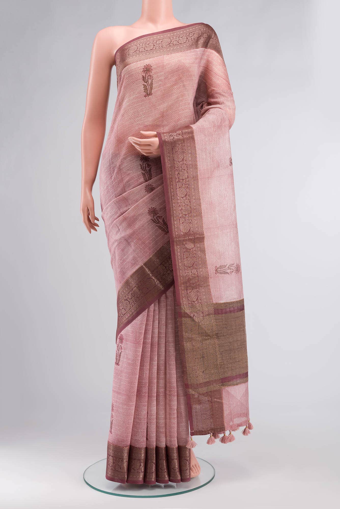 Rose Gold Maheshwari Silk Cotton Saree