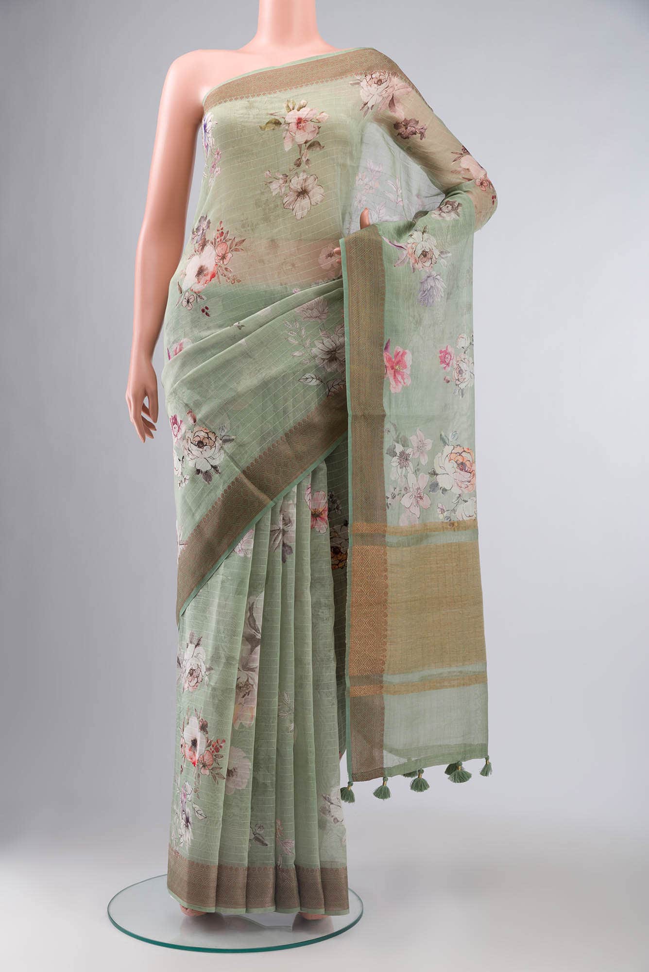 Sage Green Chanderi Silk Cotton Saree