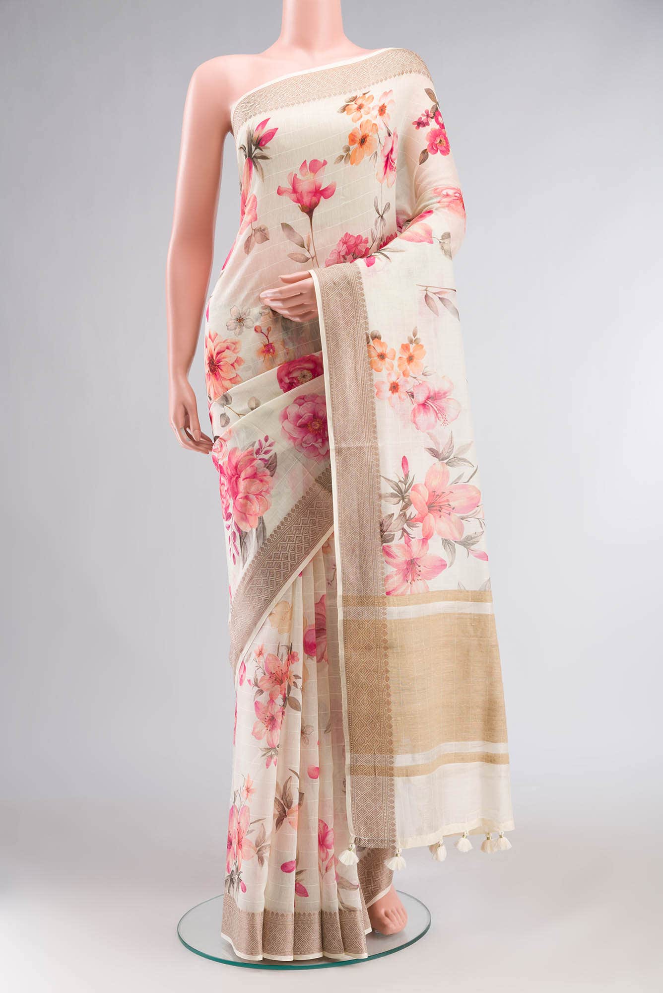 Cream Chanderi Silk Cotton Saree
