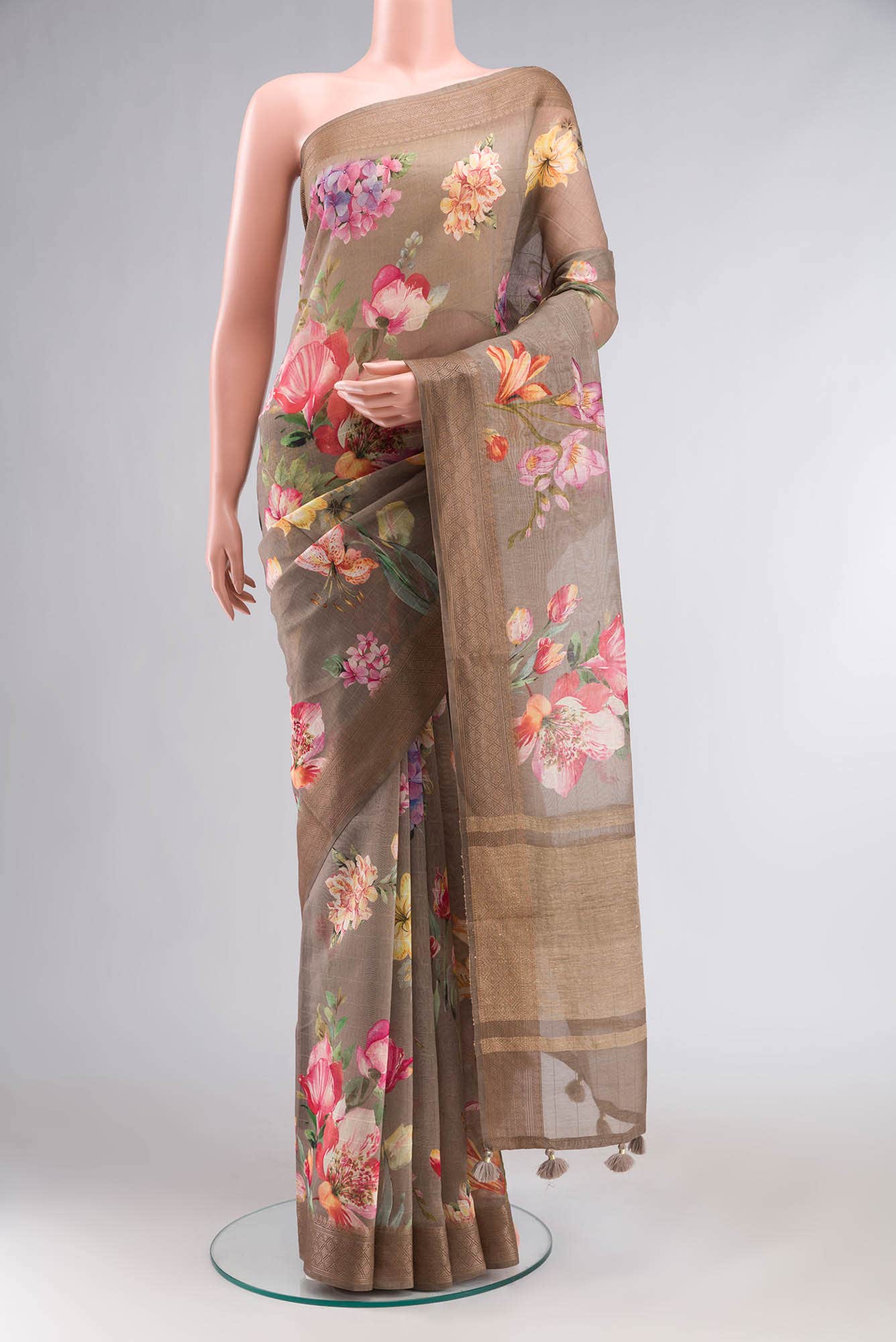 Brown Chanderi Silk Cotton Saree
