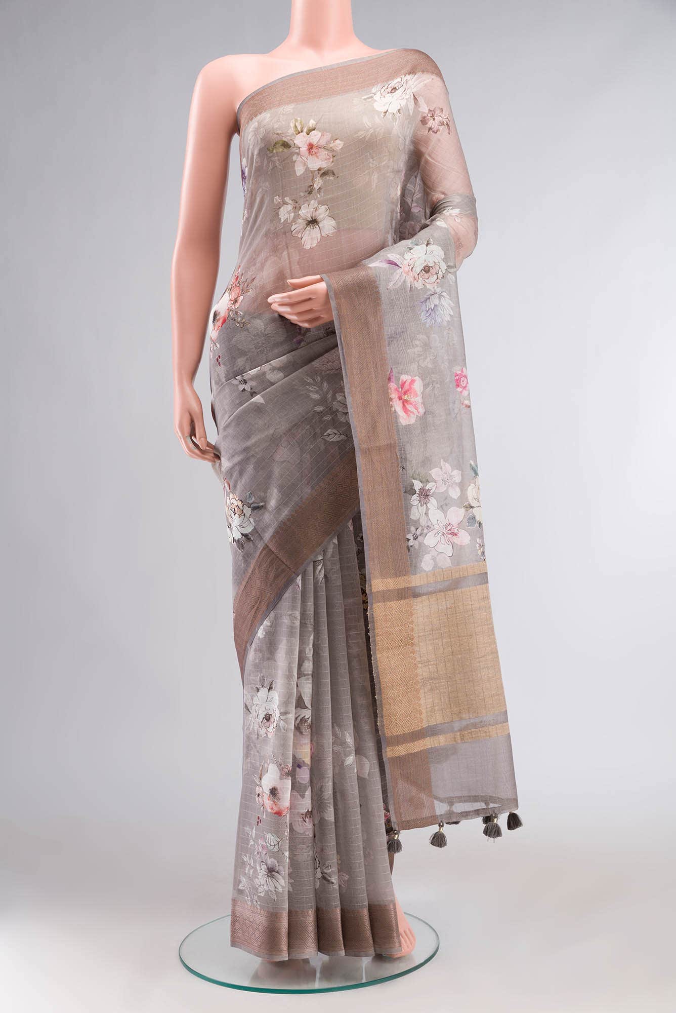 Grey Chanderi Silk Cotton Saree