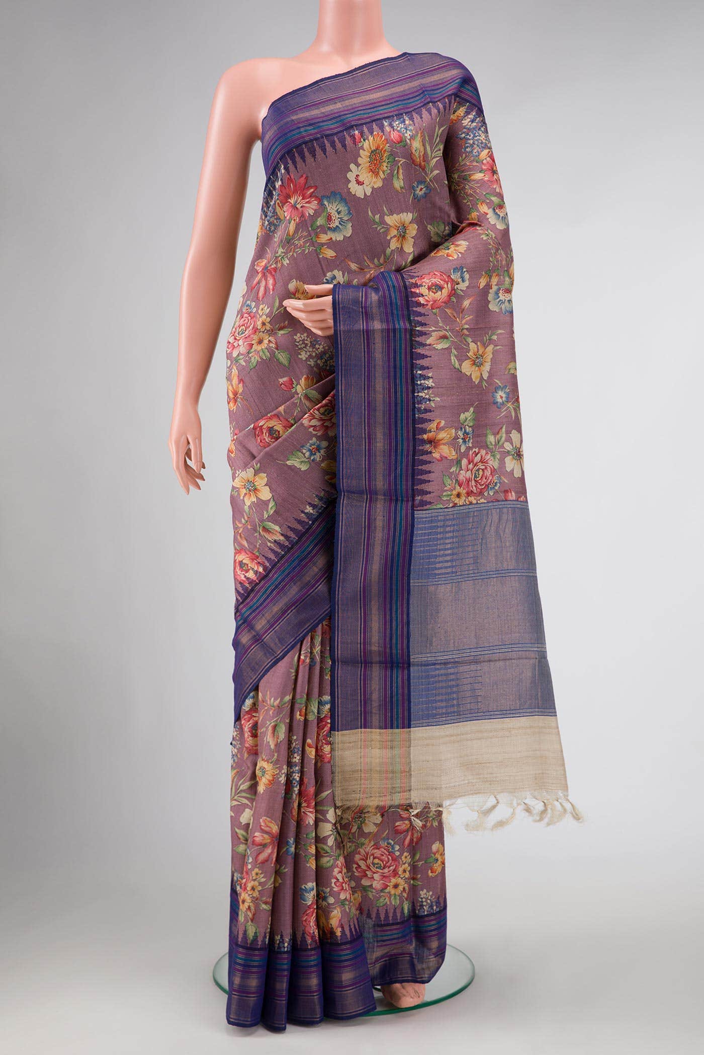 Brown Tussar Silk Saree