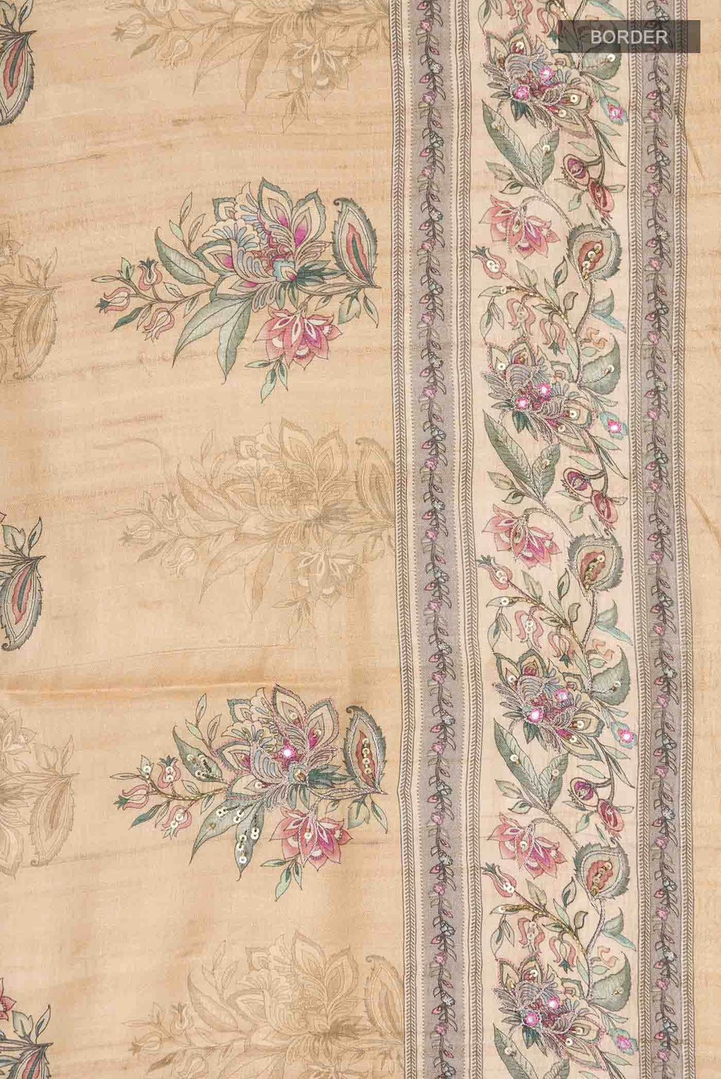 Beige Tussar Silk Saree