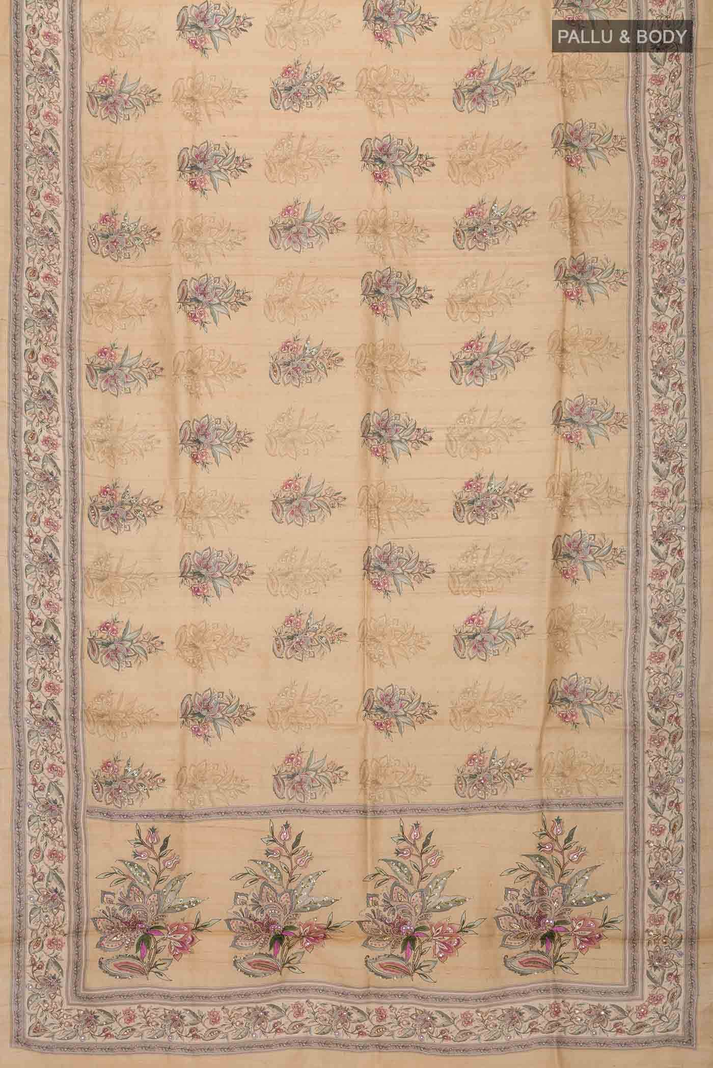 Beige Tussar Silk Saree