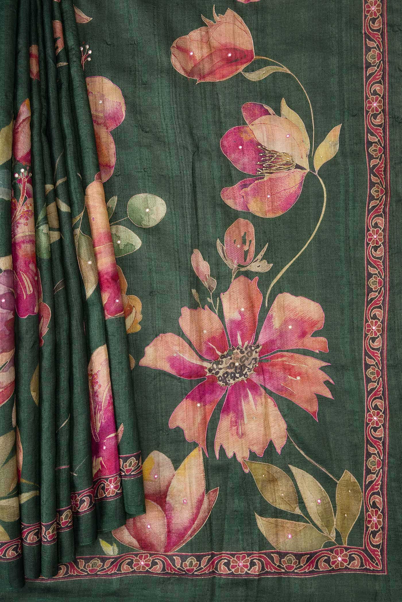 Green Dual Tone Tussar Silk Saree