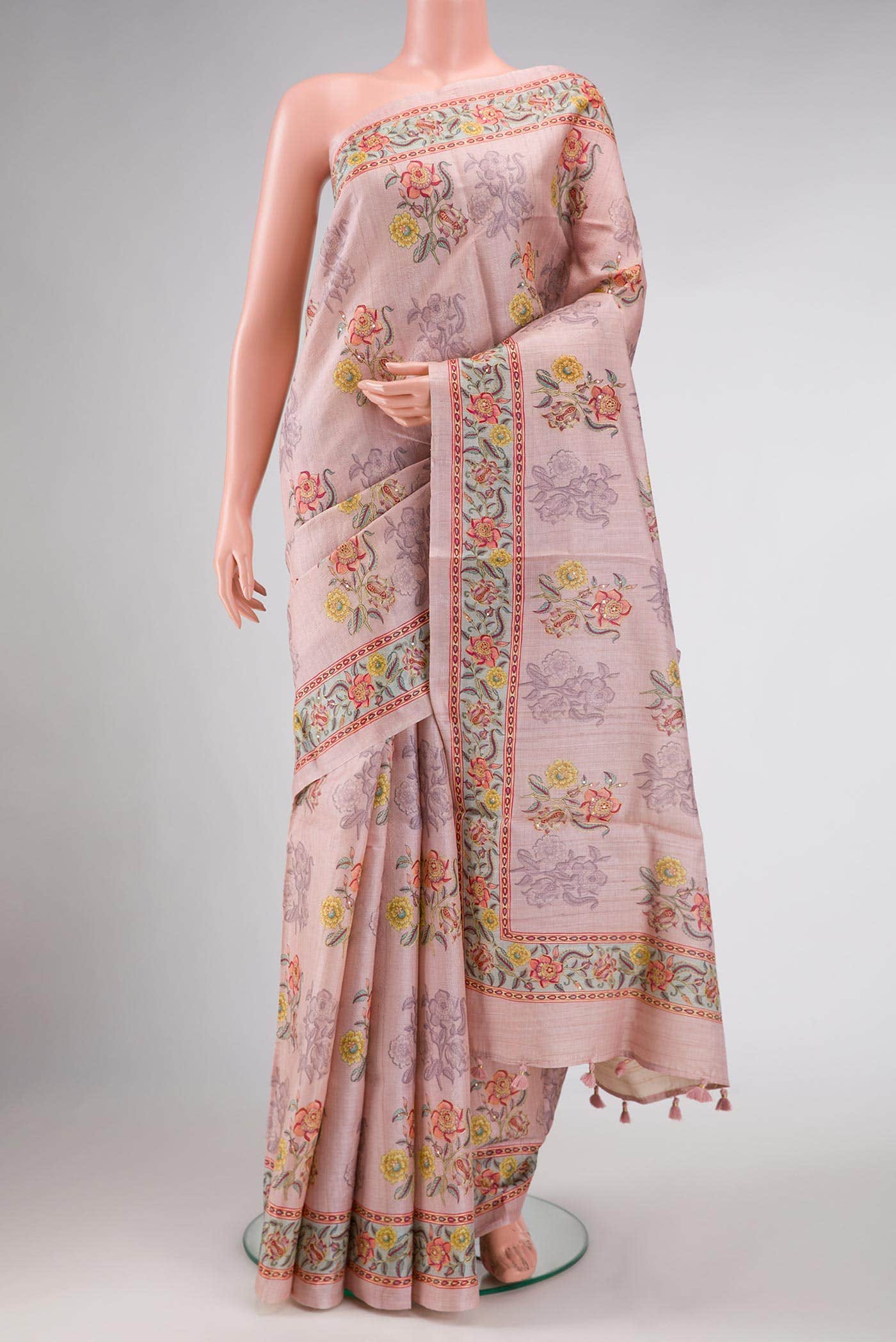 Pink Dual Tone Tussar Silk Saree