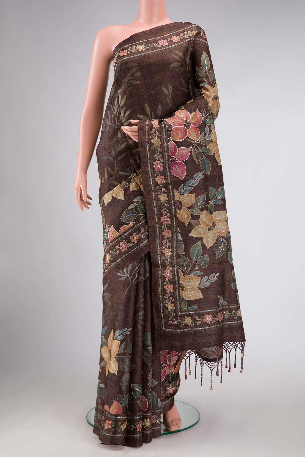 Coffee Brown Tussar Silk Saree