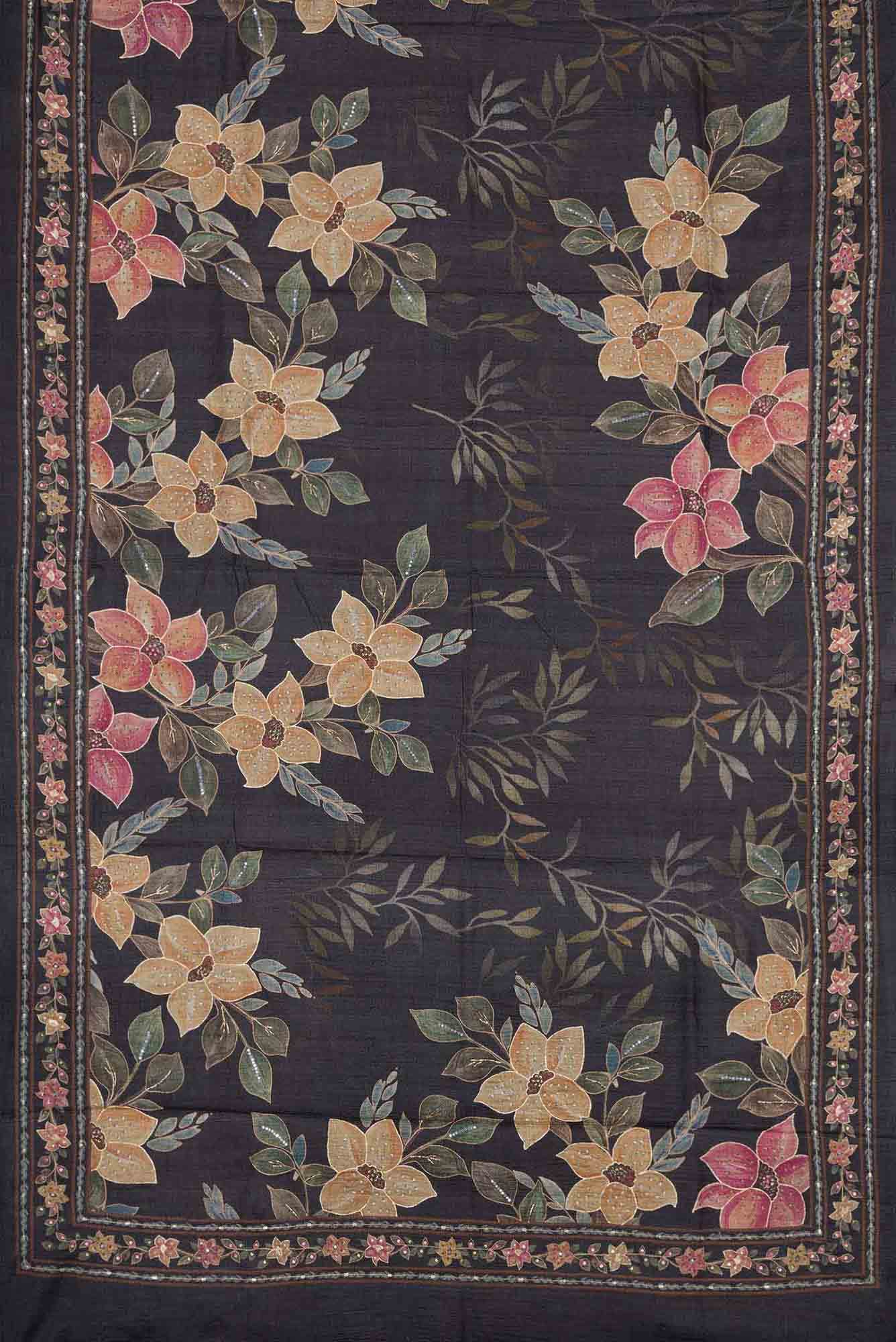 Black Dual Tone Tussar Silk Saree