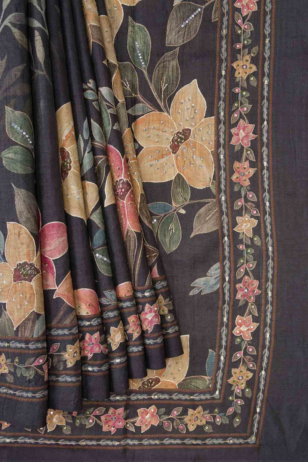 Black Dual Tone Tussar Silk Saree