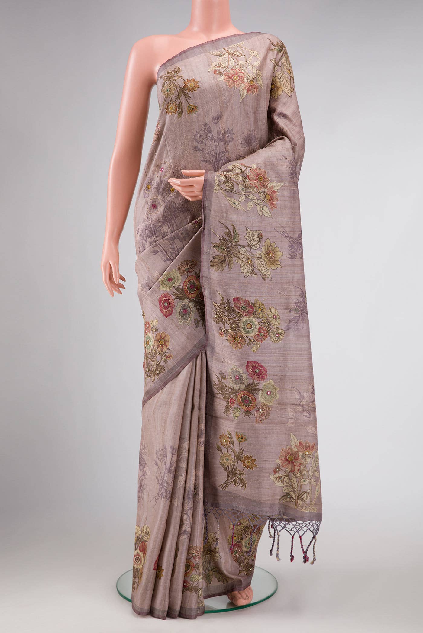 Lavender Tussar Silk Saree