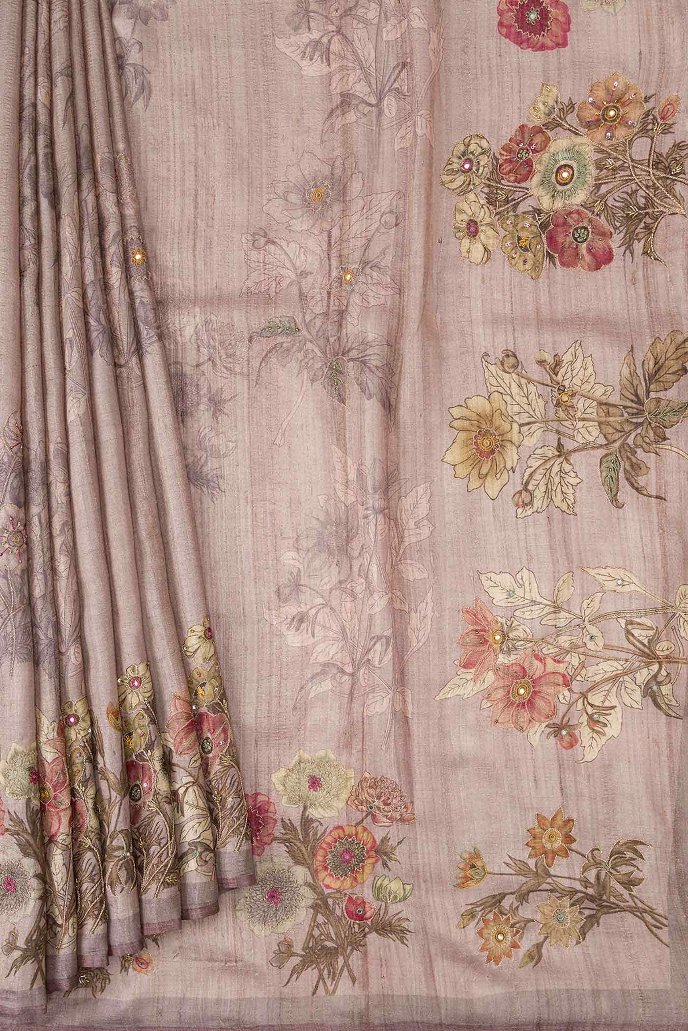 Lavender Tussar Silk Saree