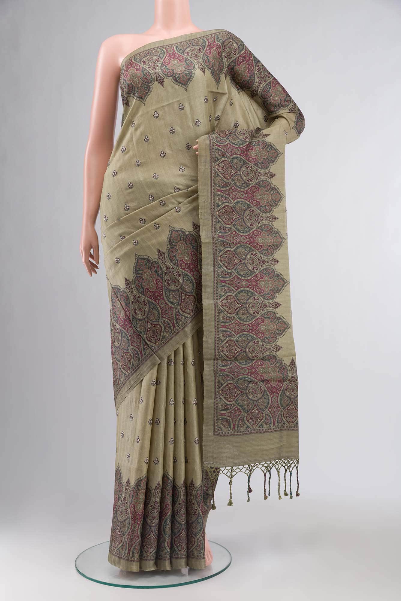 Sage Green Bhagalpuri Tussar Silk Saree