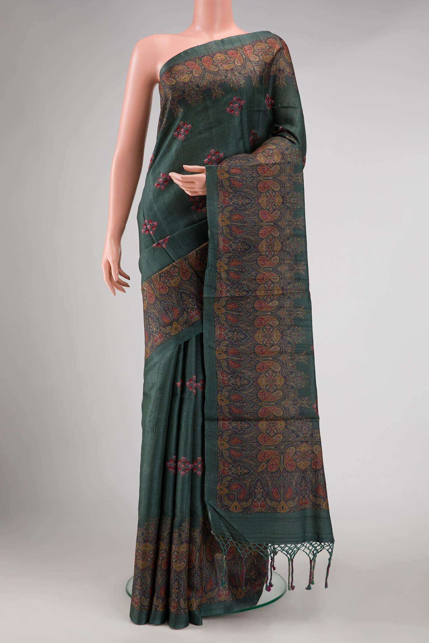 Davys Grey Tussar Silk Saree