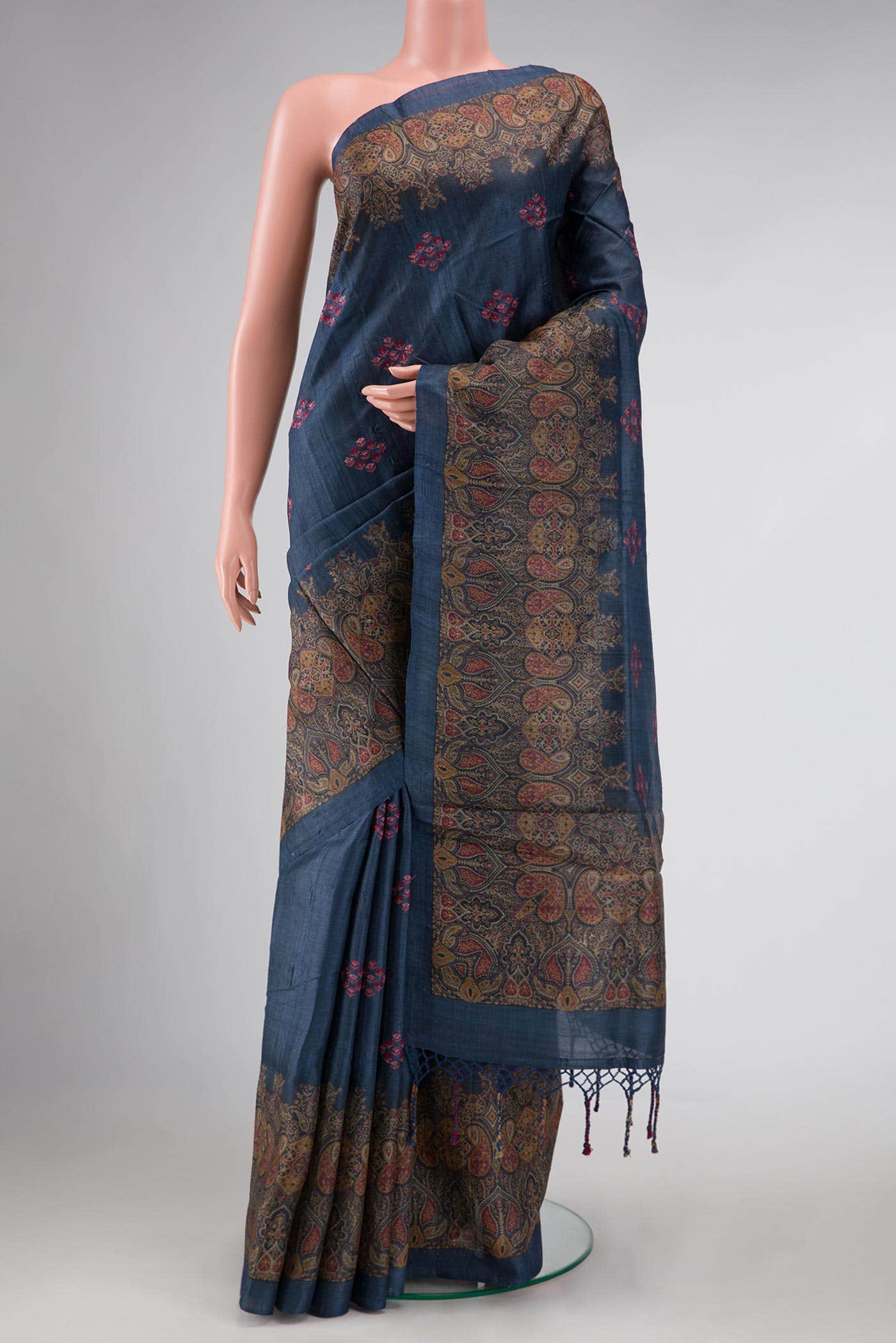 Blue Tussar Silk Saree