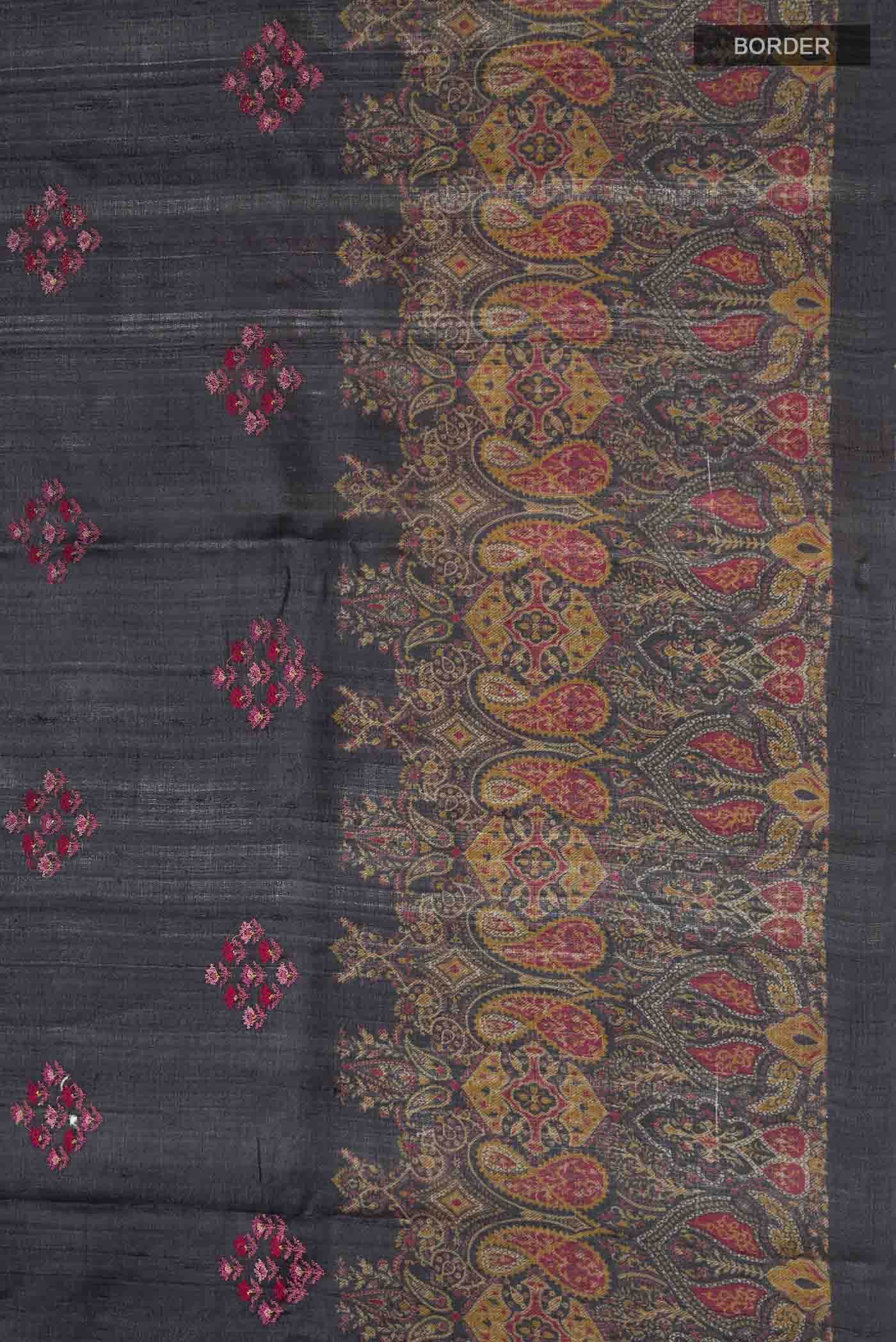 Black Tussar Silk Saree
