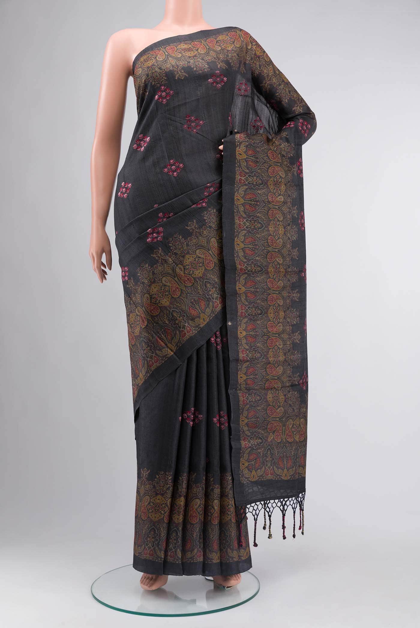 Black Tussar Silk Saree