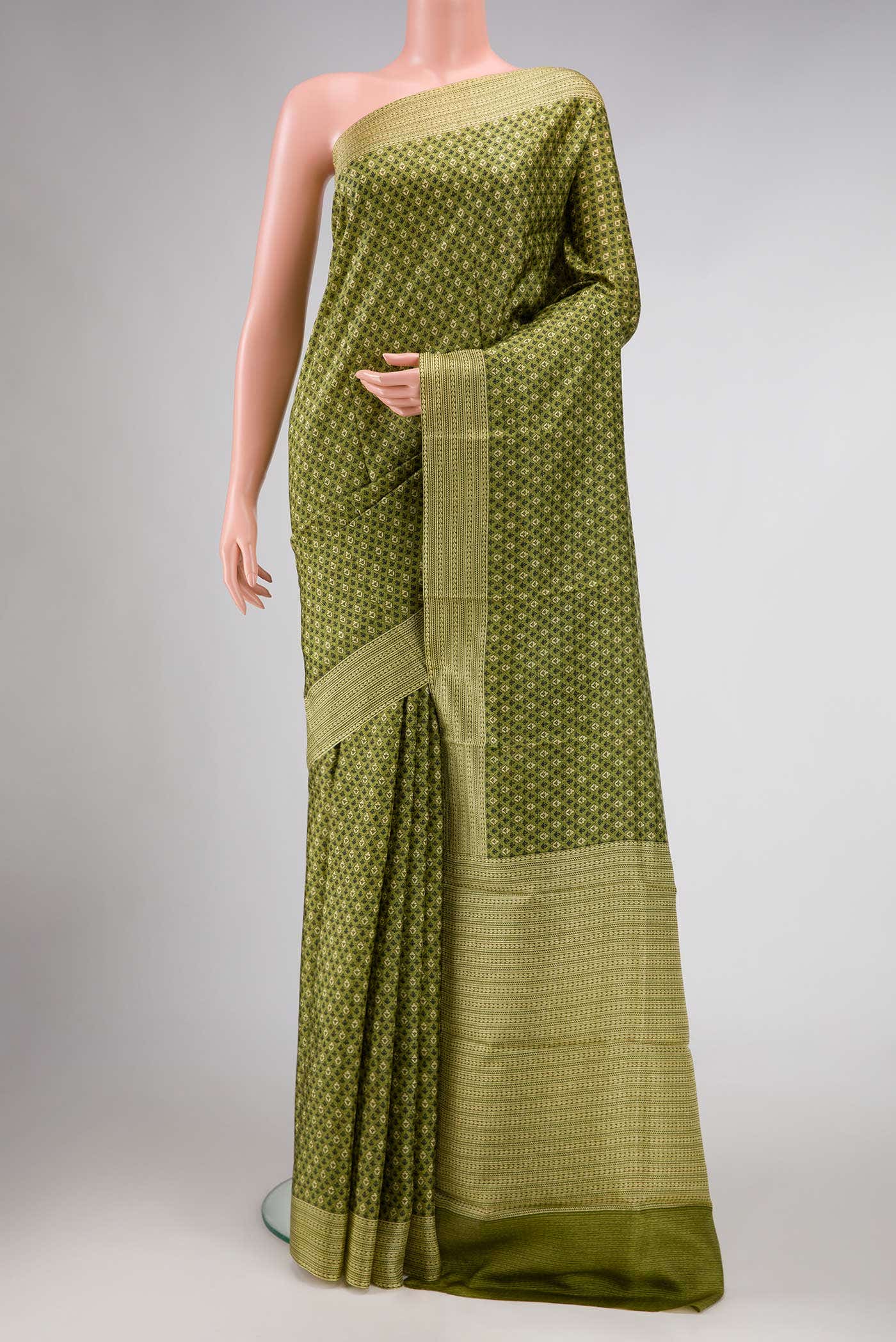 Green Dual Tone Printed Silk Saree