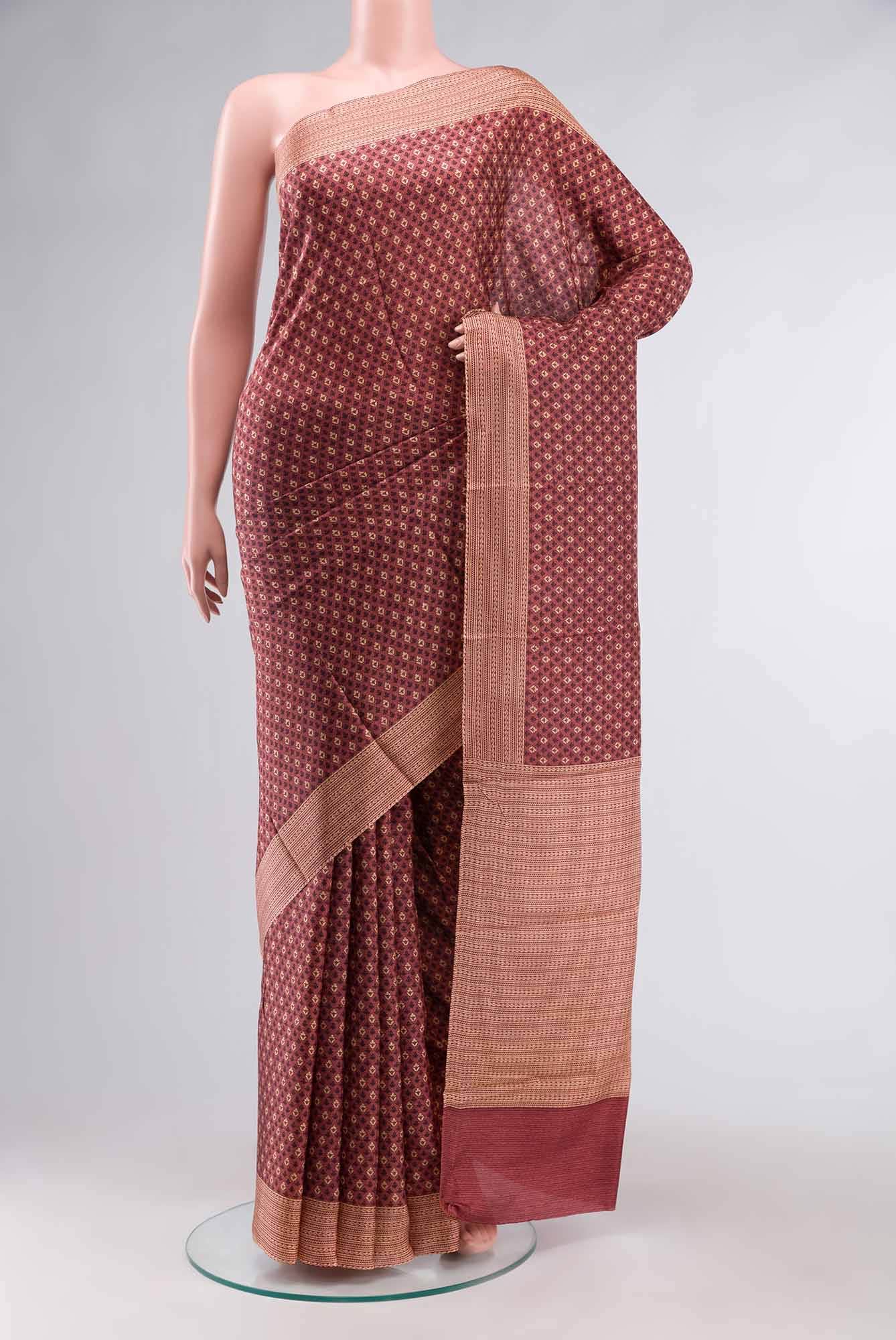Brown Printed Silk Saree