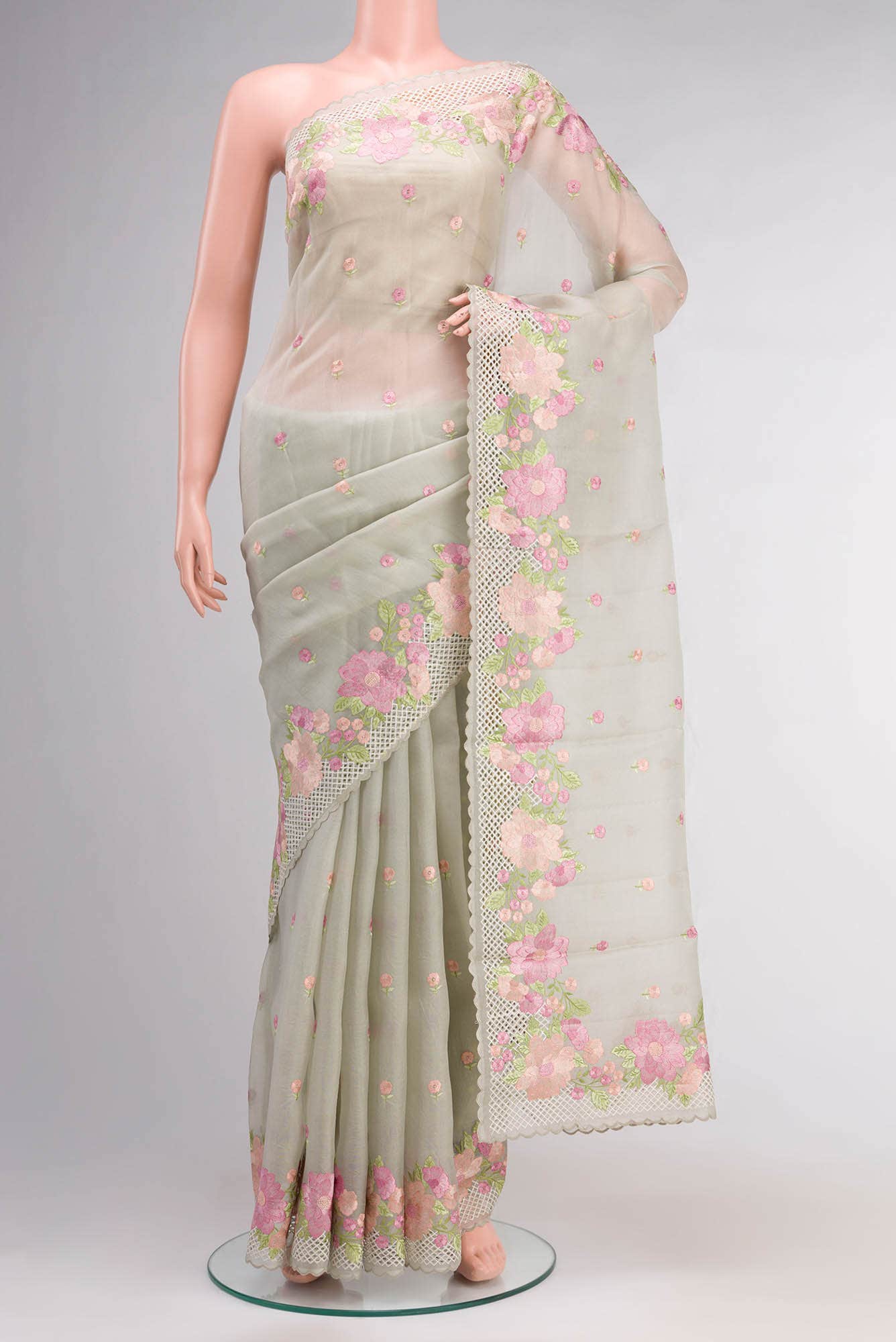 Grey Organza Silk Saree