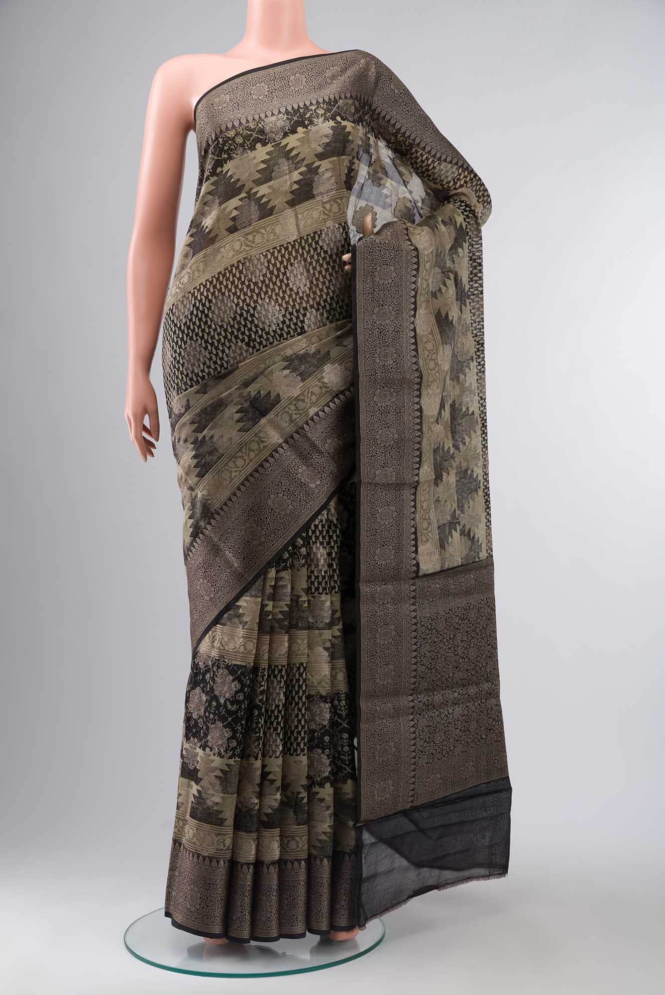 Beige Silk Cotton Saree