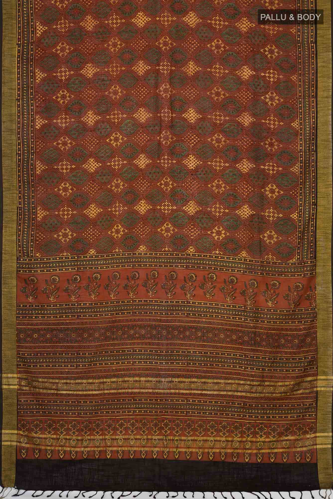 Rust Linen Cotton Saree