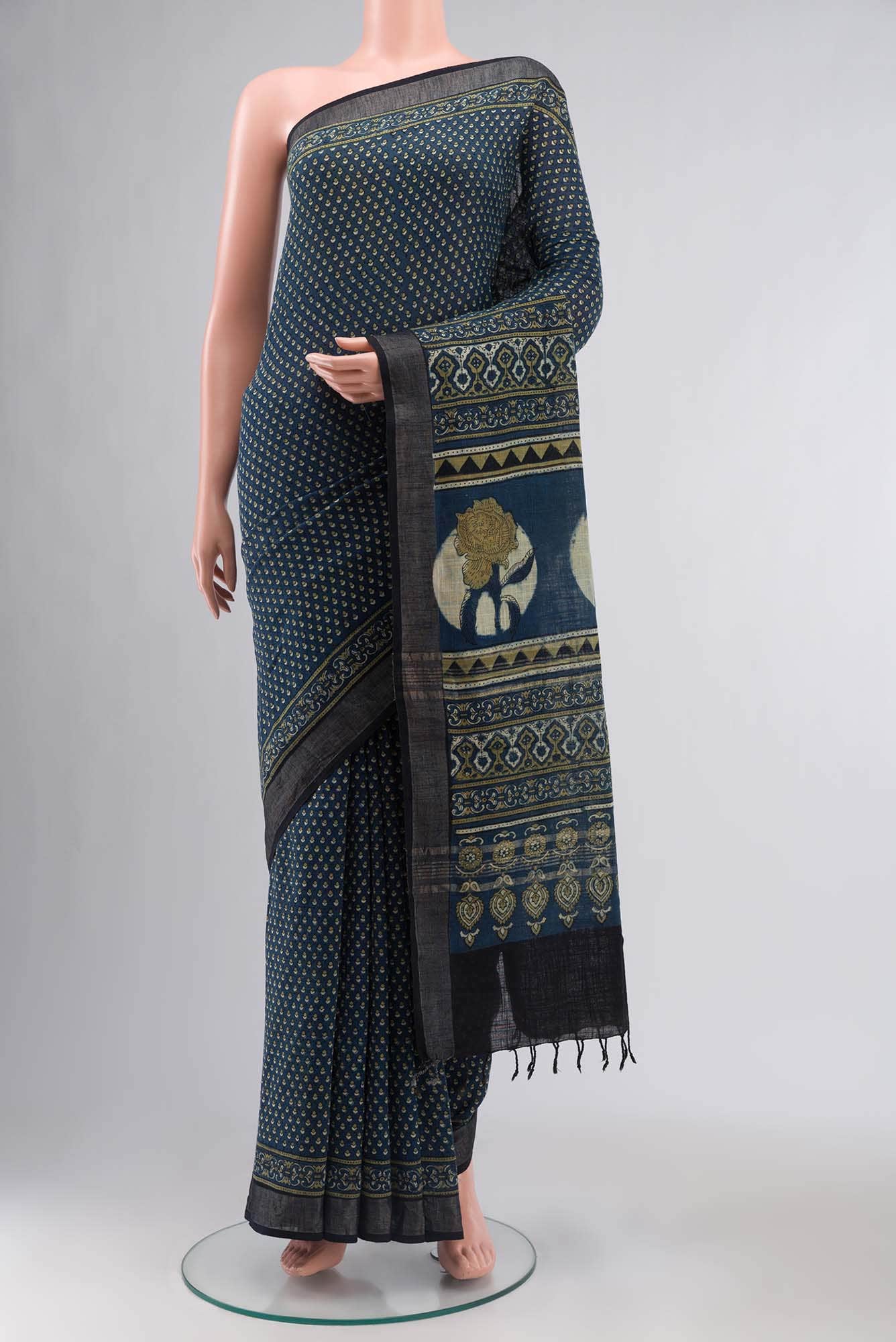 Indigo Linen Cotton Saree