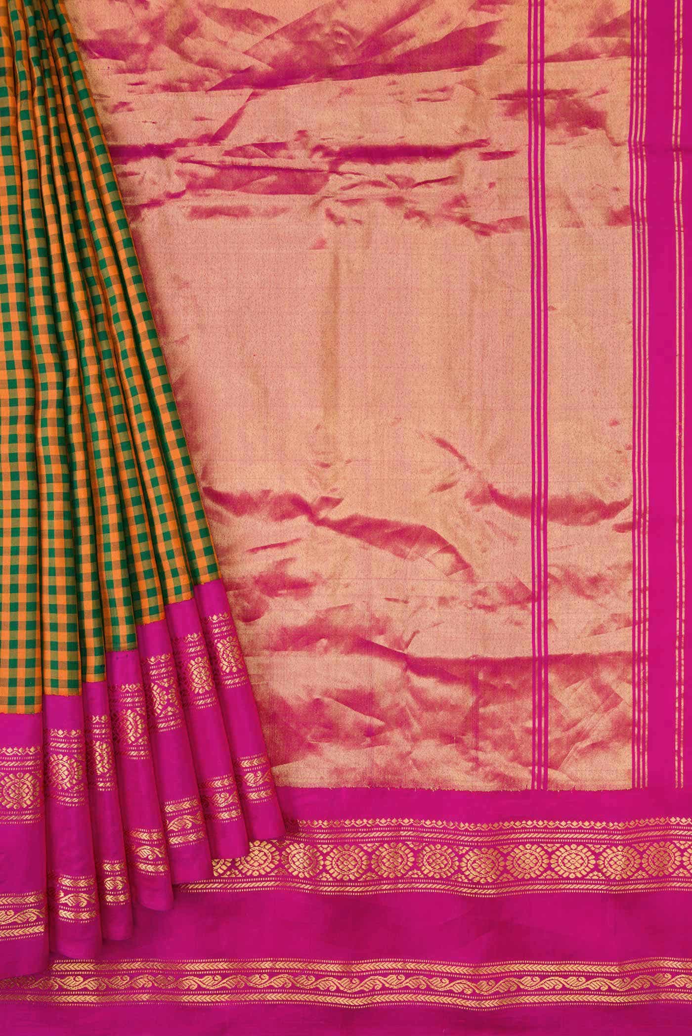 Green and Orange Dual Tone Gadwal Silk Saree