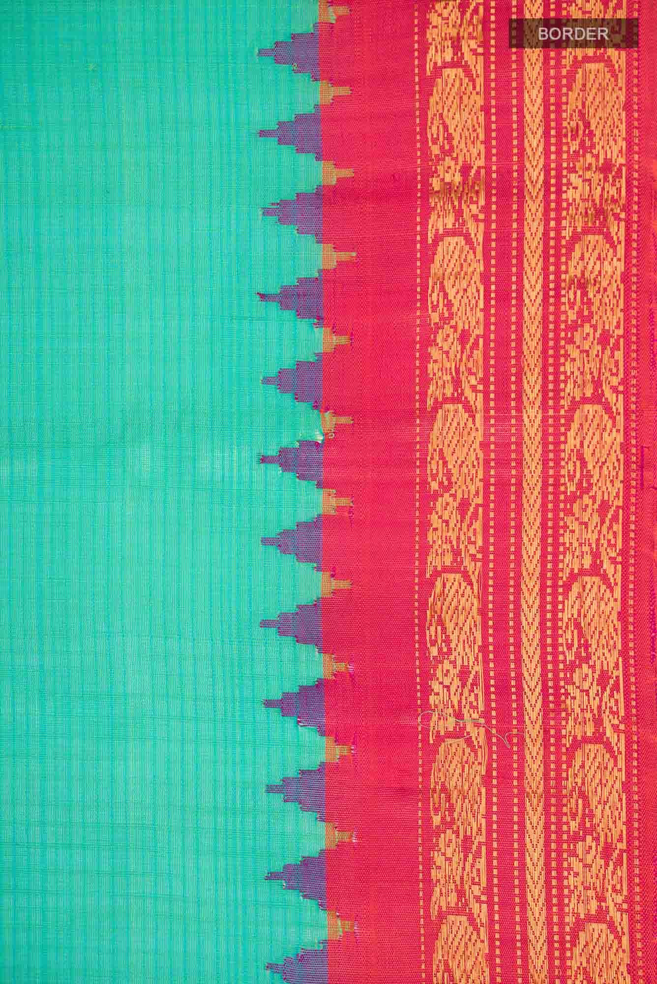 Turquoise Gadwal Silk Cotton Saree