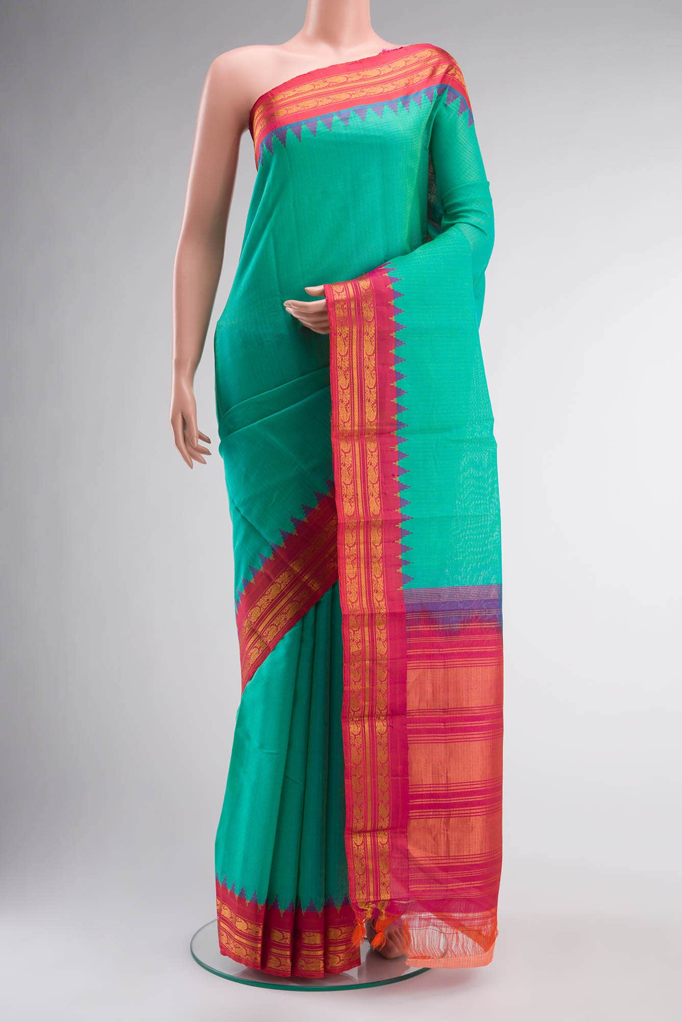 Turquoise Gadwal Silk Cotton Saree