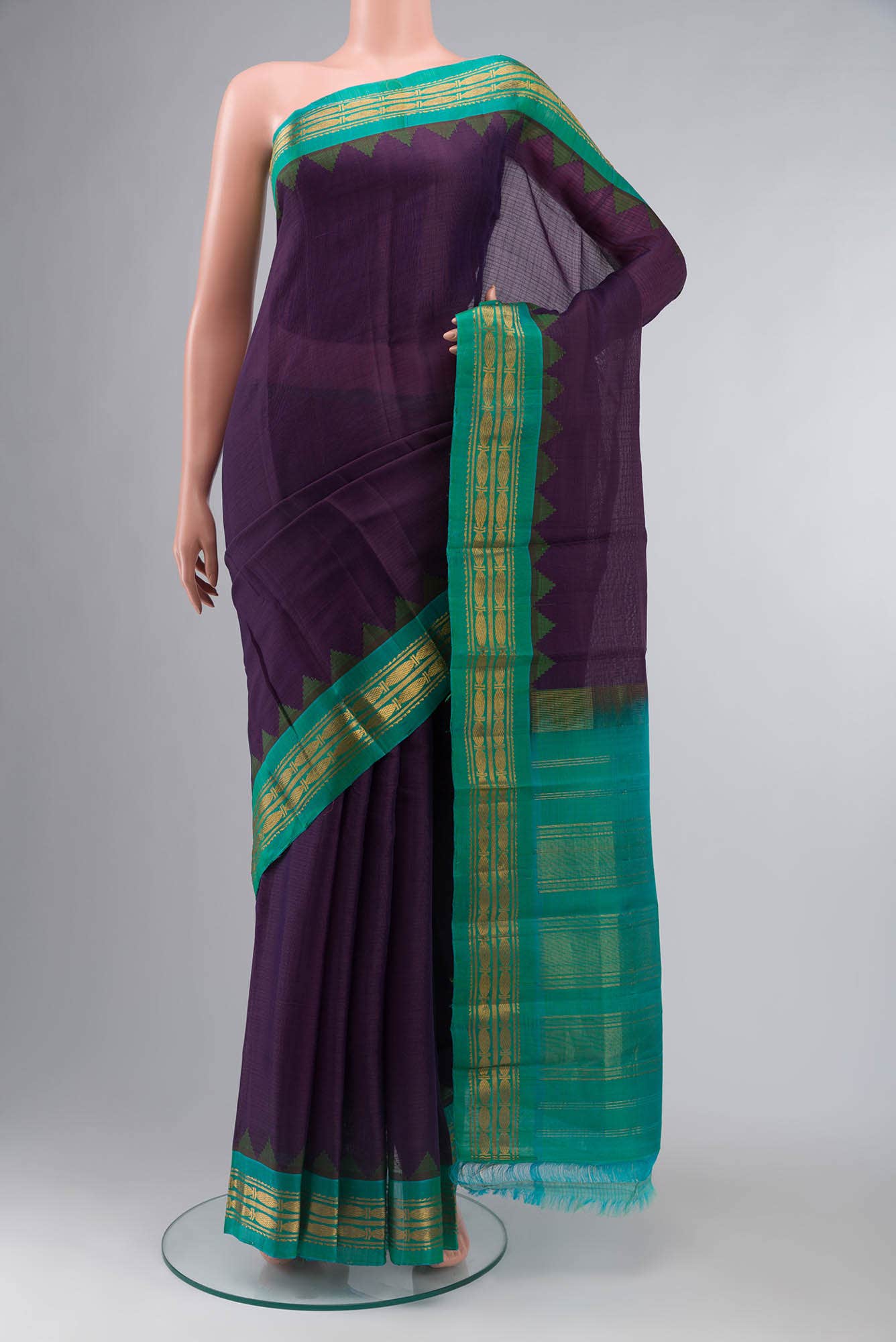 Purple Gadwal Silk Cotton Saree