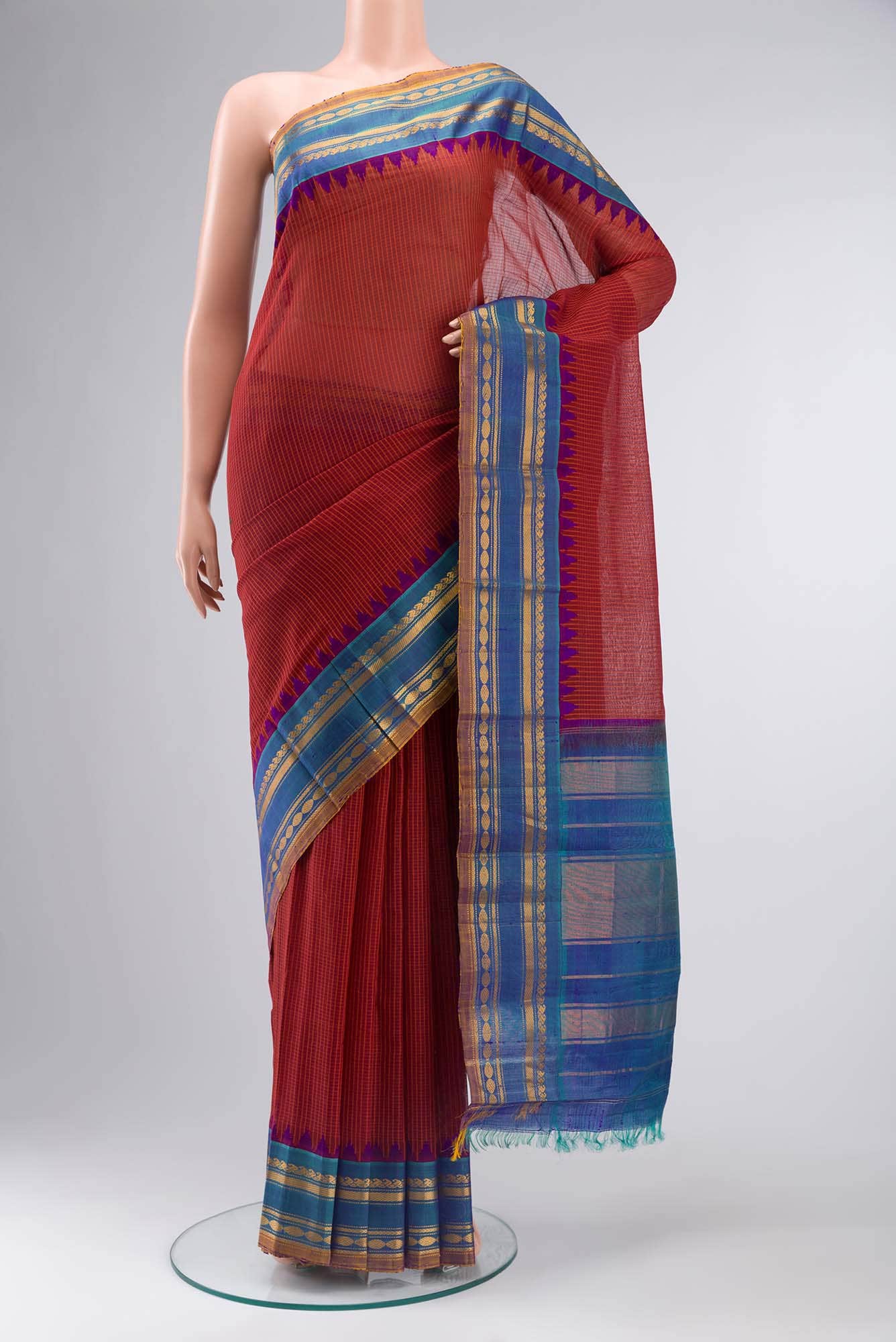 Maroon Gadwal cotton Saree