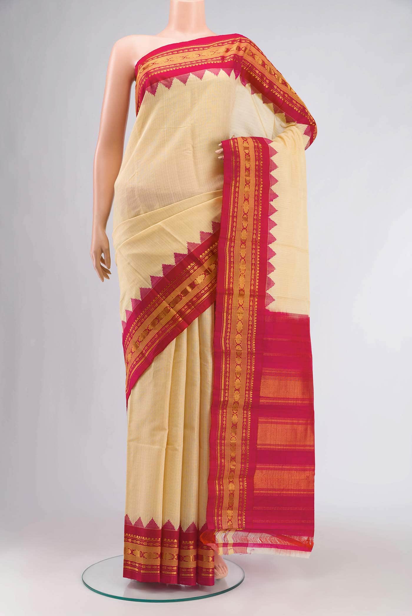Beige Gadwal Silk Cotton Saree
