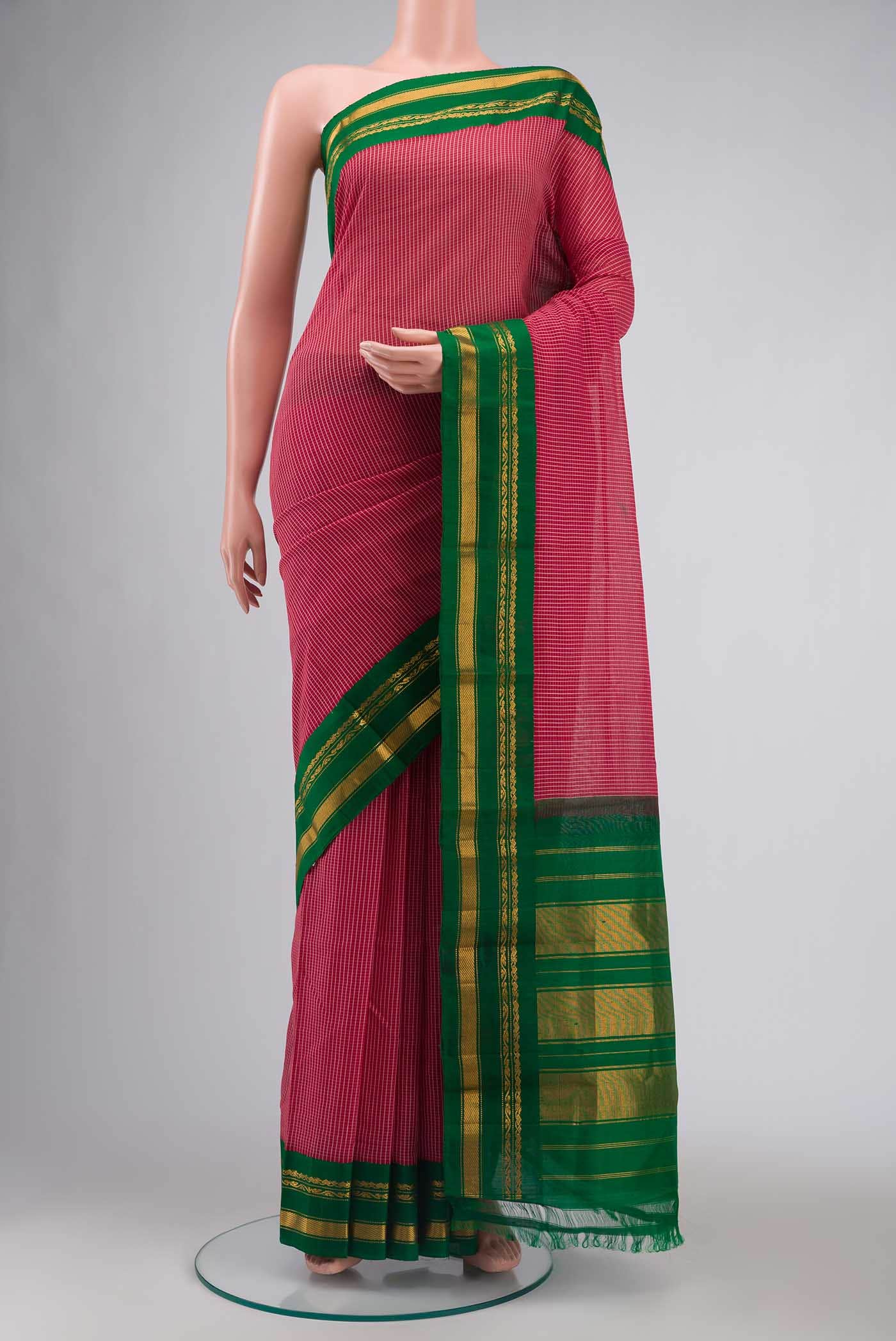 Red Gadwal cotton Saree