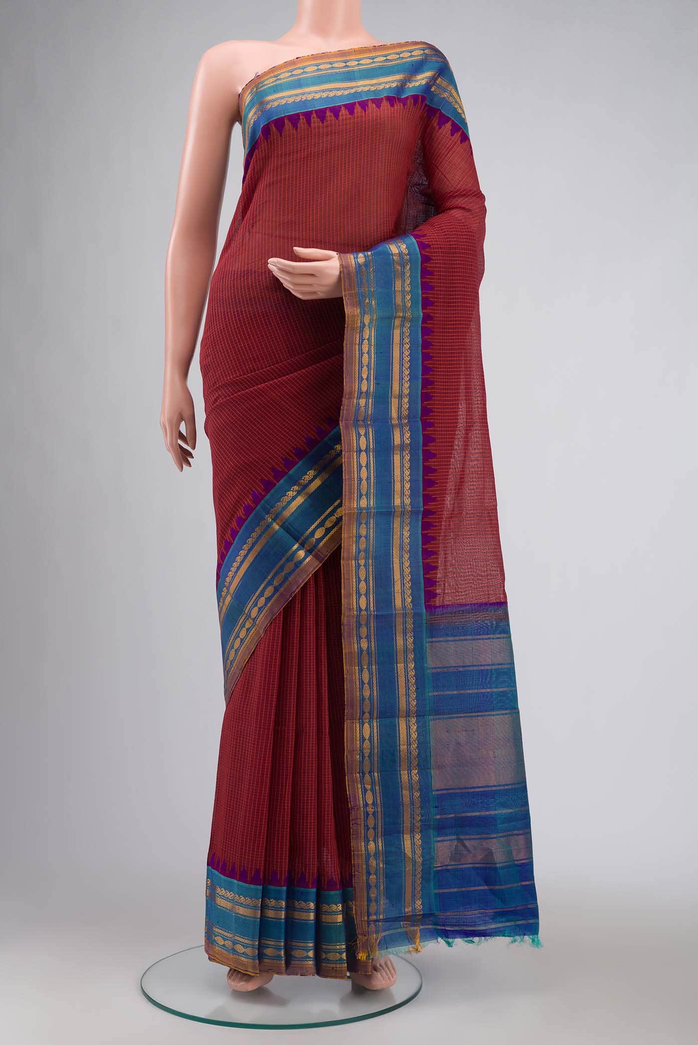 Maroon Gadwal cotton Saree
