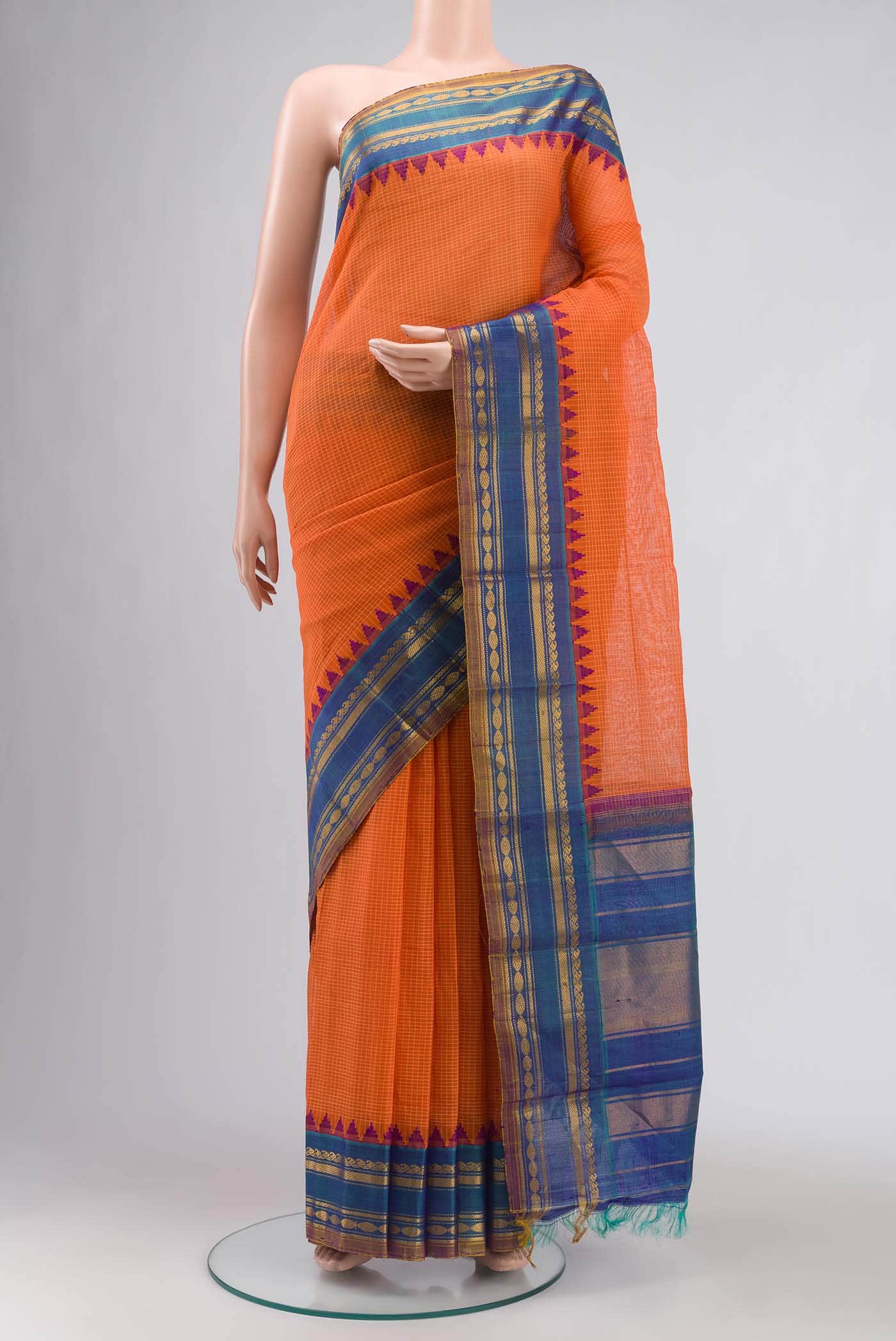 Orange Gadwal cotton Saree