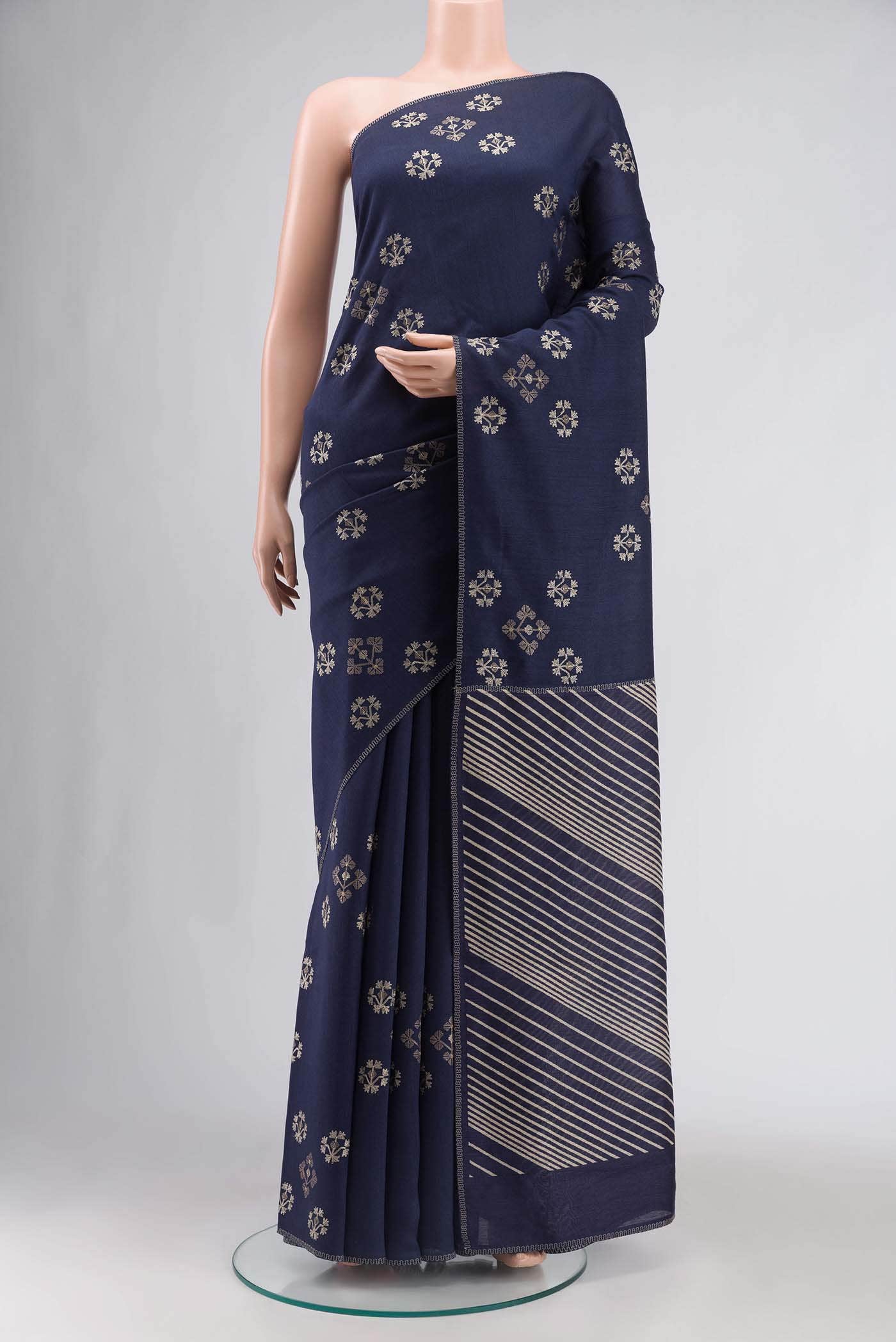 Navy Blue Tussar Silk Saree