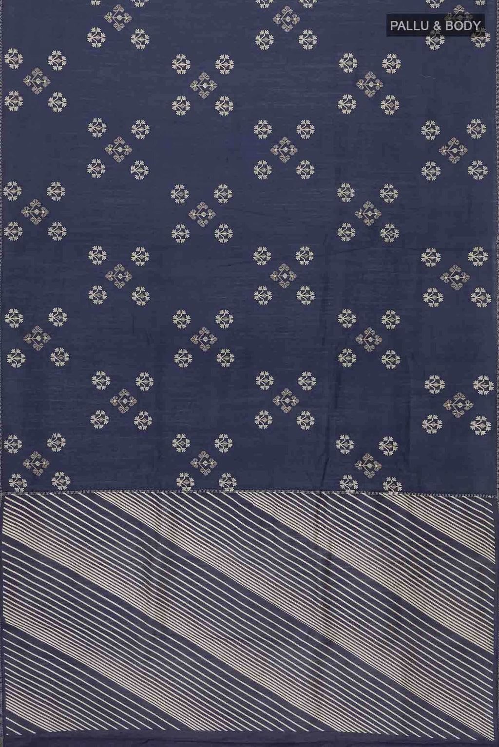 Navy Blue Tussar Silk Saree