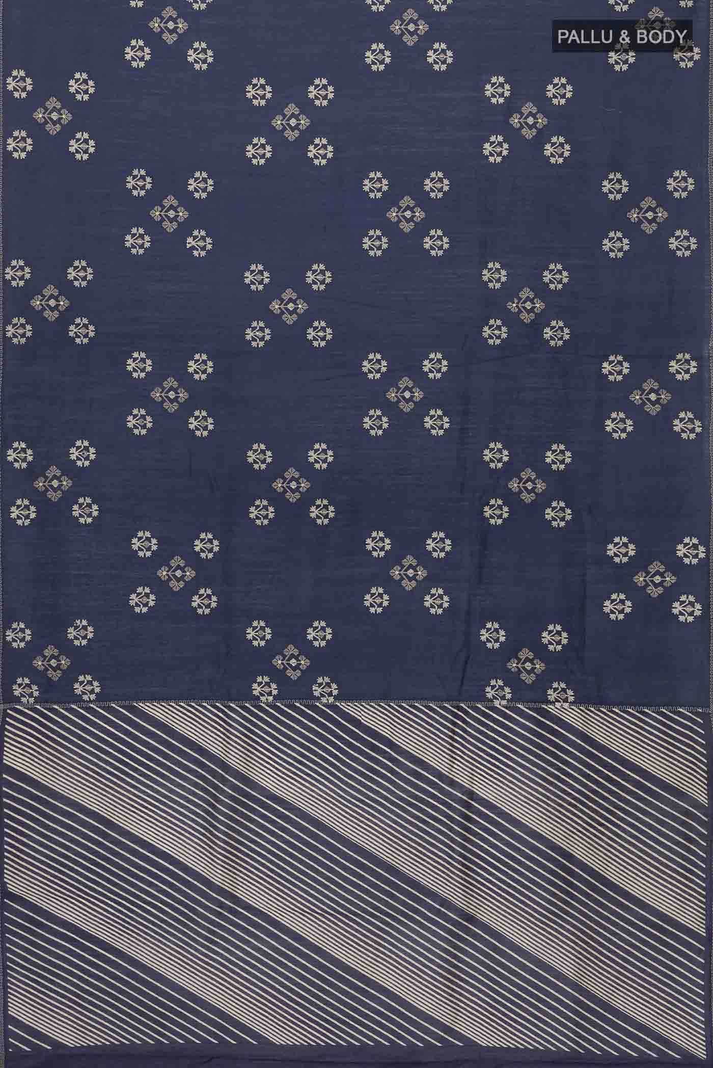 Navy Blue Tussar Silk Saree
