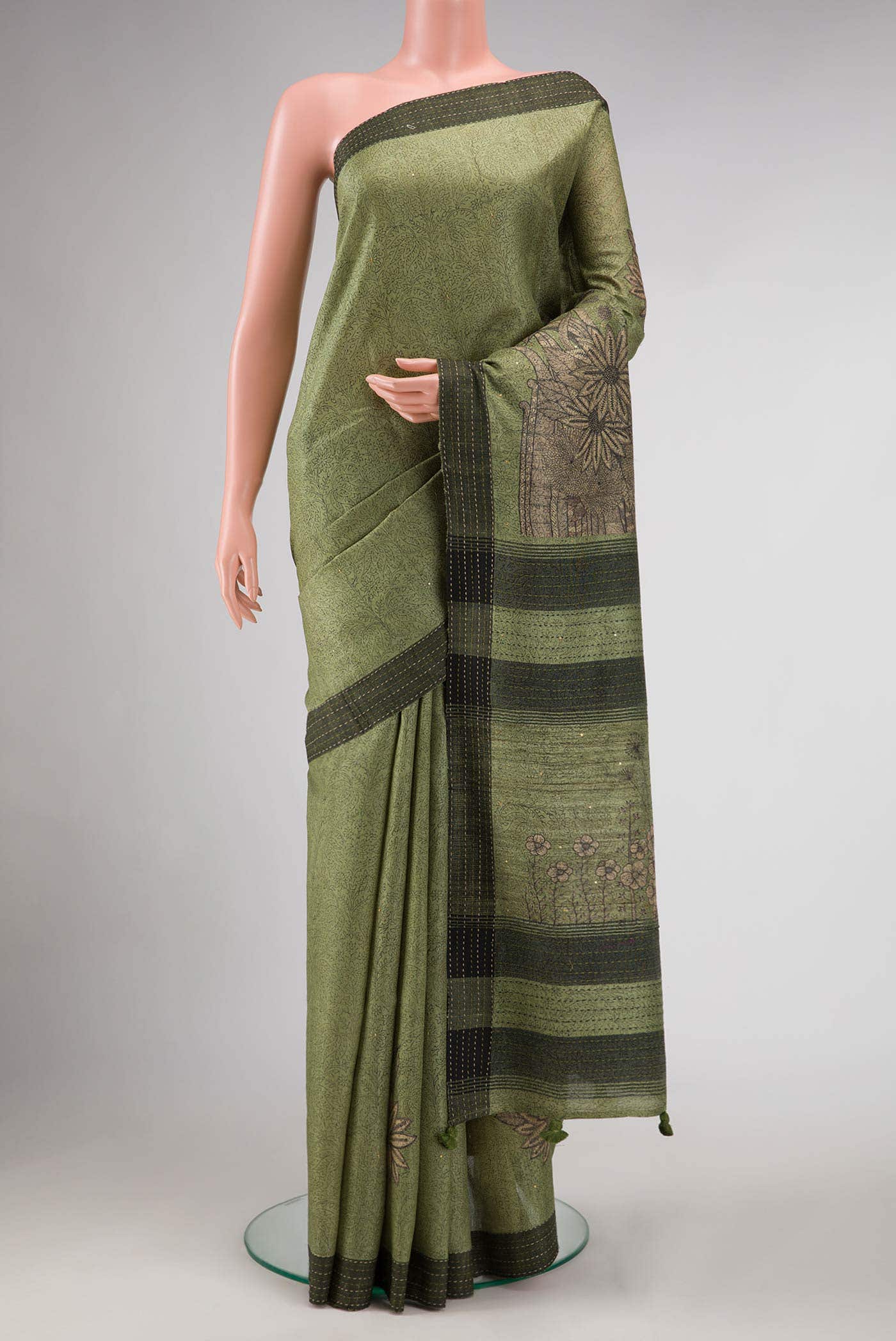 Green Tussar Silk Saree