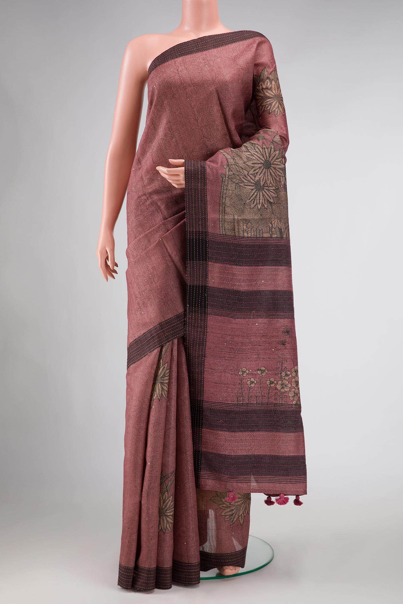 Maroon Tussar Silk Saree