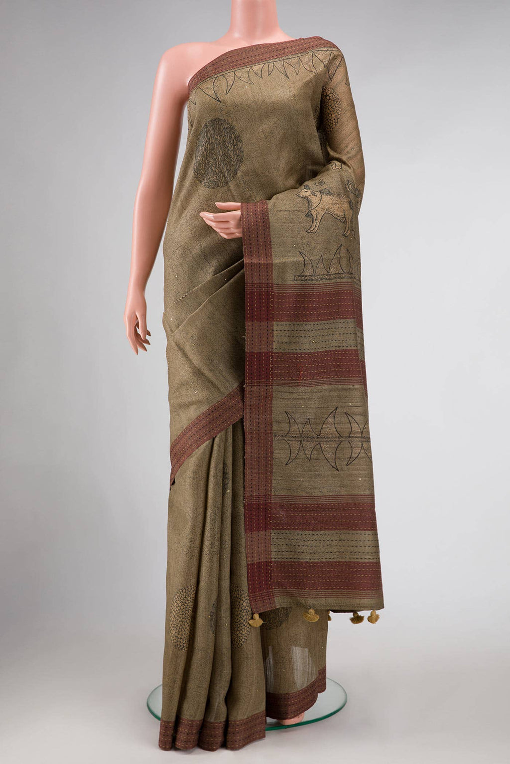 Davys Grey Tussar Silk Saree