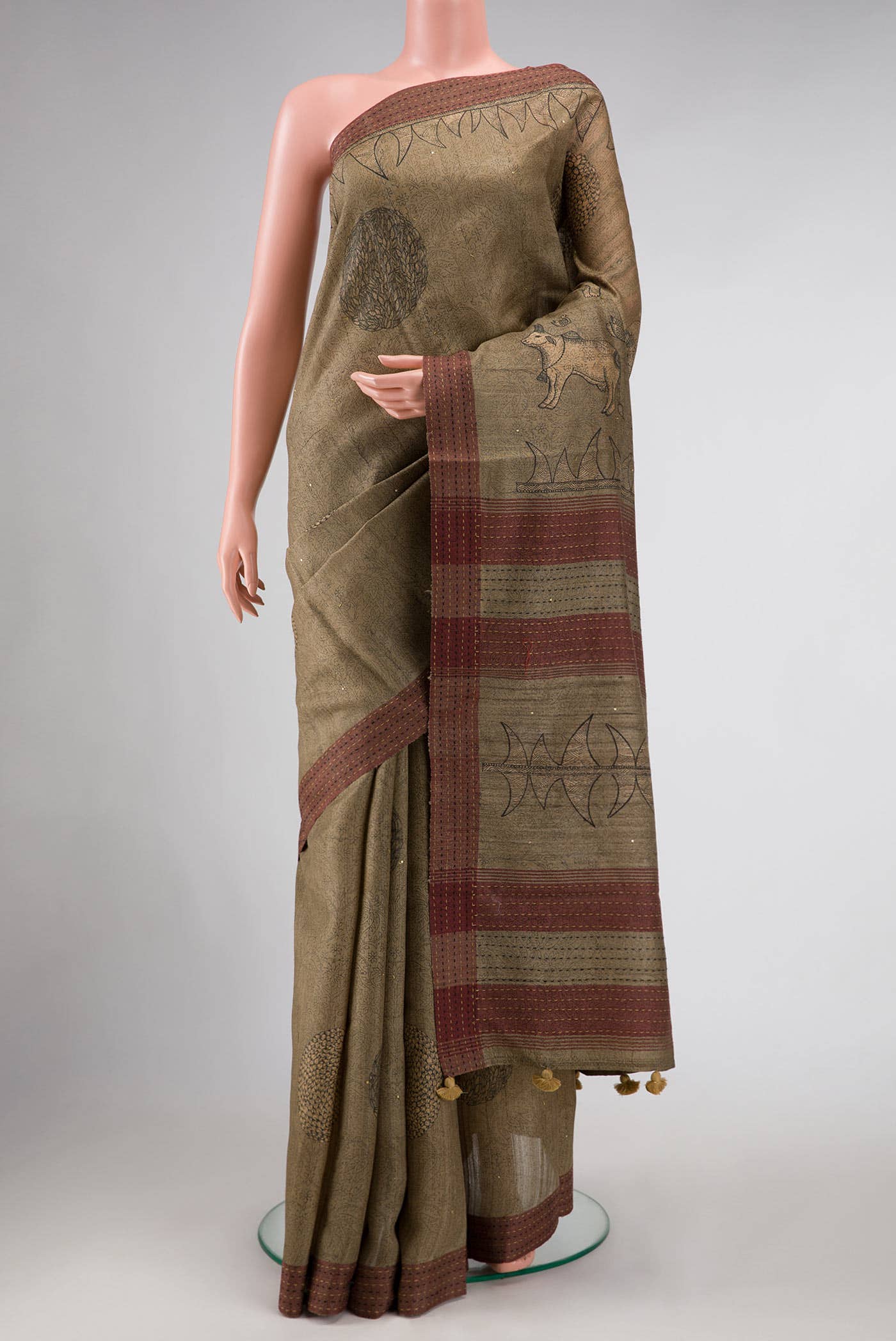 Davys Grey Tussar Silk Saree