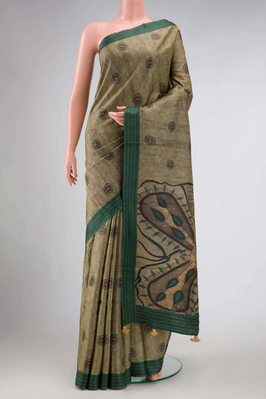Light Green Tussar Silk Saree