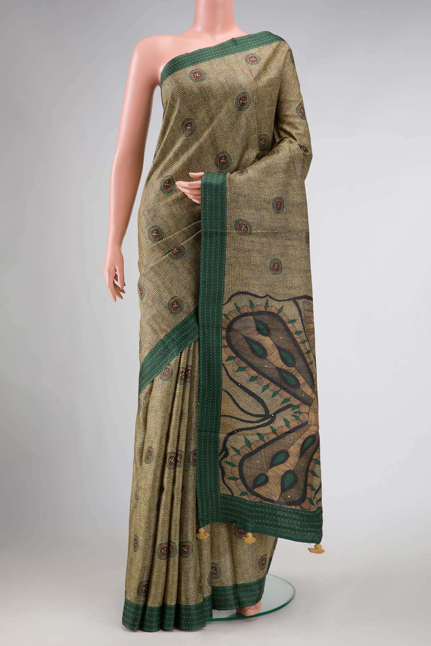 Light Green Tussar Silk Saree