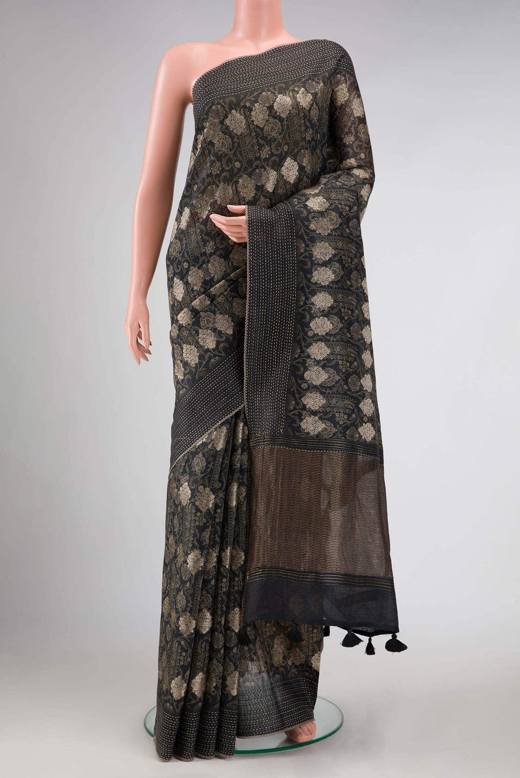 Black Tussar Silk Saree