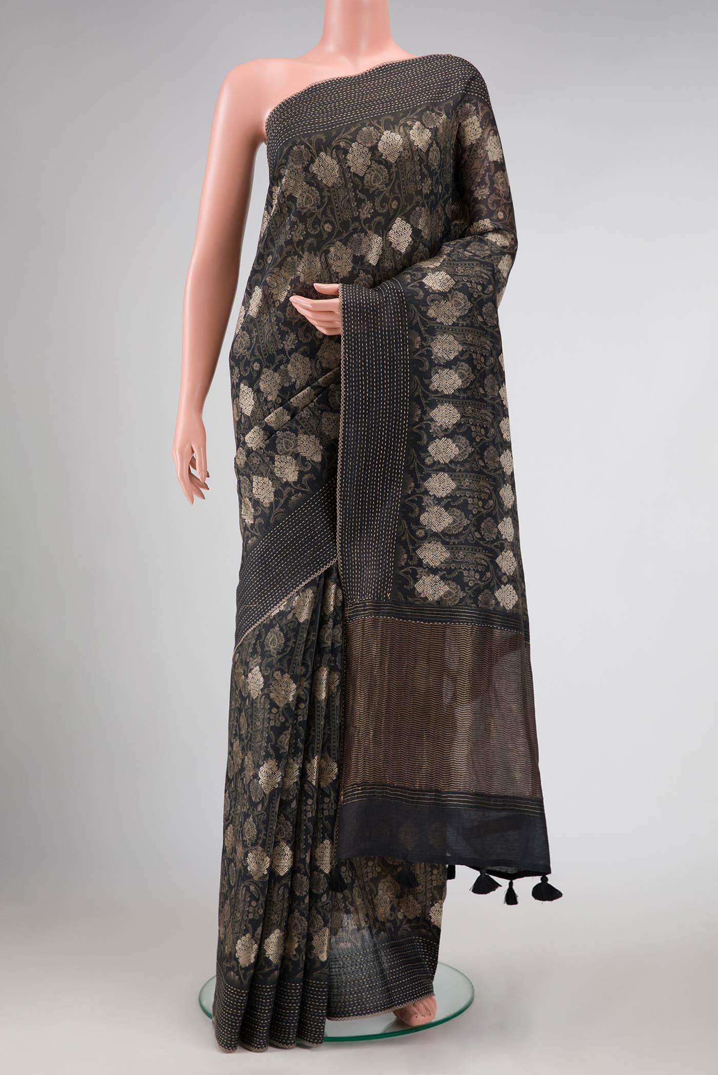 Black Tussar Silk Saree