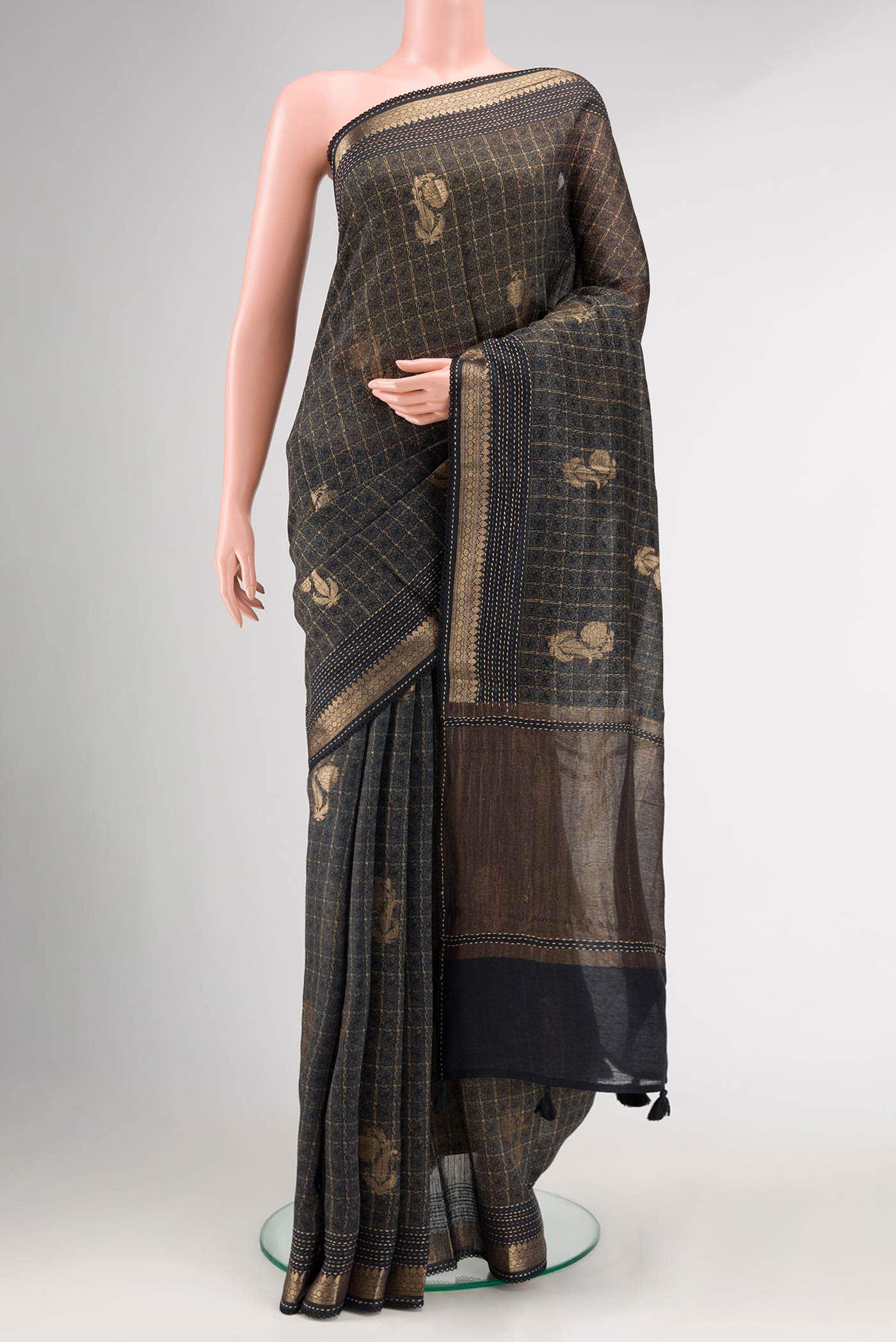 Navy Blue Dual Tone Tussar Silk Saree