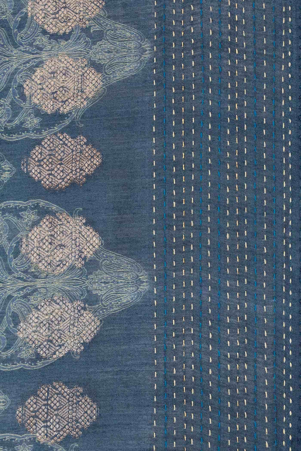 Blue Grey Tussar Silk Saree